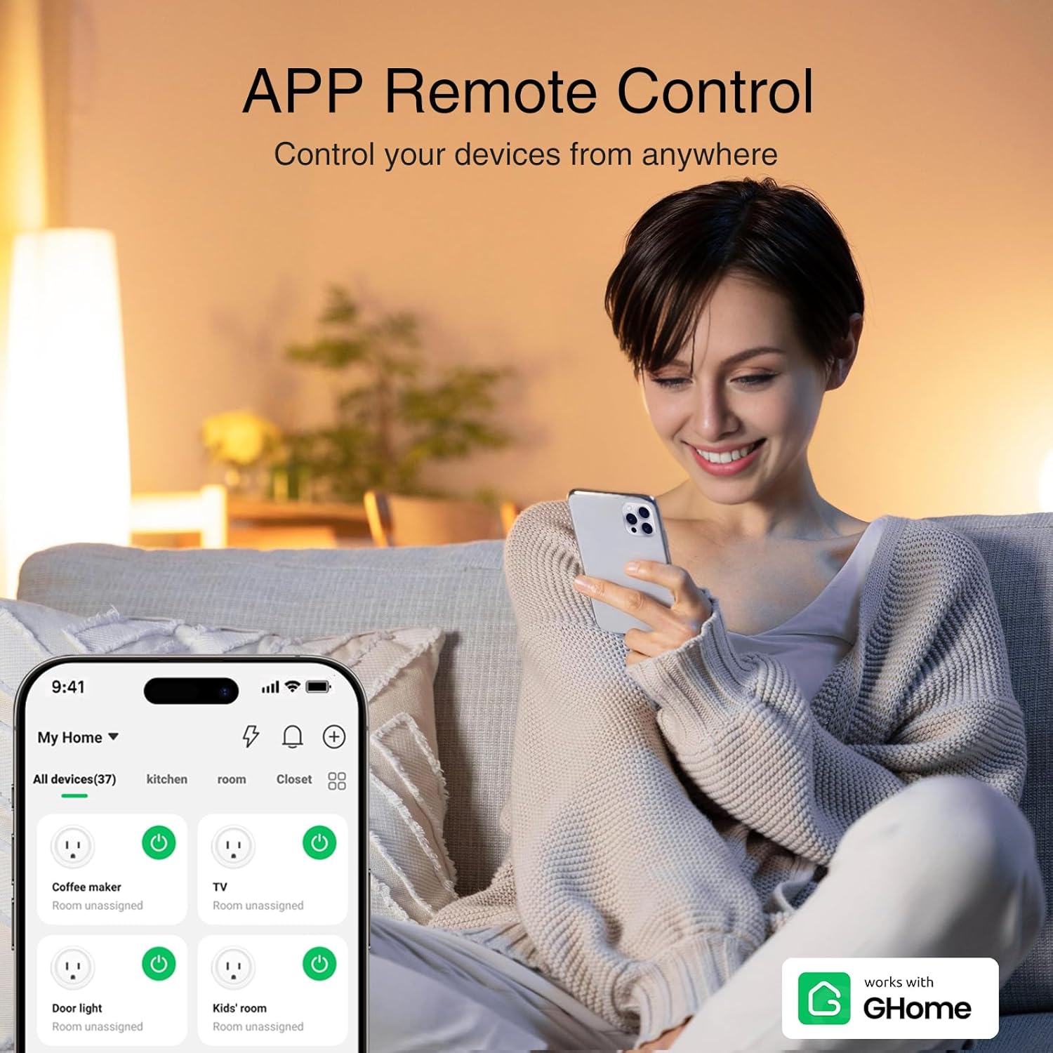 GHome Smart Plug, WiFi Smart Plugs Work with Alexa and Google Home, Sm