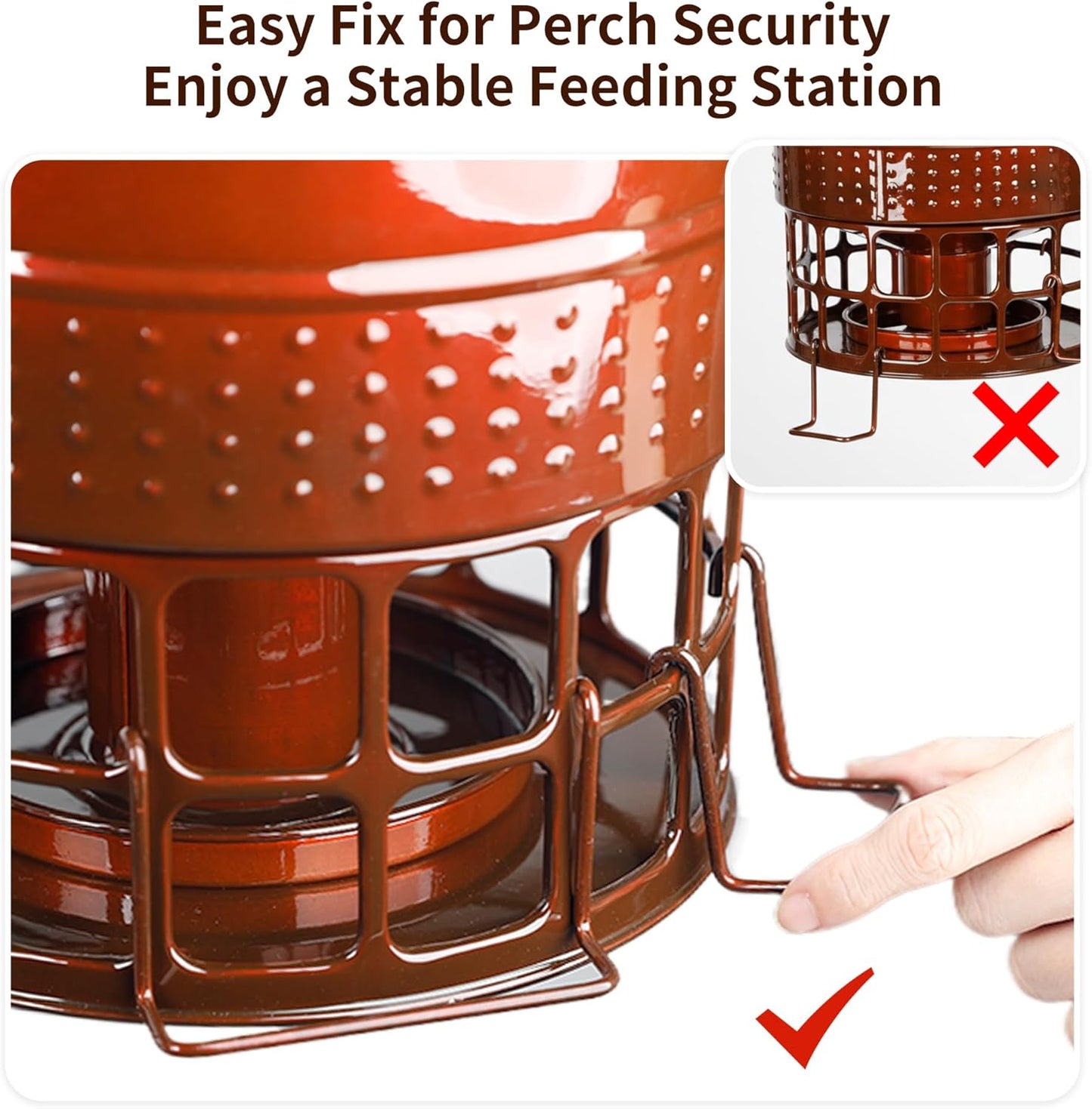 Solution4Patio Bird Feeder, 8LB Powder Coated Metal Wild Birdfeeder with 32 Feeding Stations & Triple Perches, Rust-Proof Hanging Design for Cardinals, Finches and Outdoor Garden Use (Glazed Red)