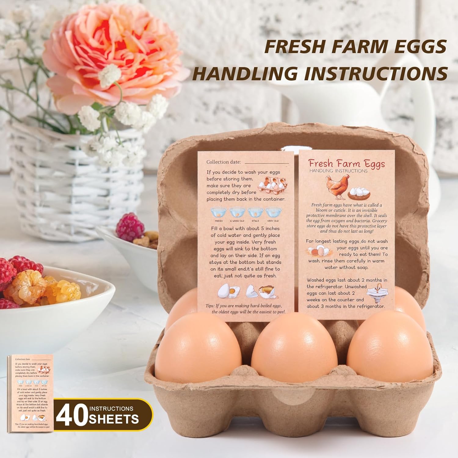 40 Pack Half Dozen Egg Cartons Bulk 6 Count, Empty Natural Paper Pulp 