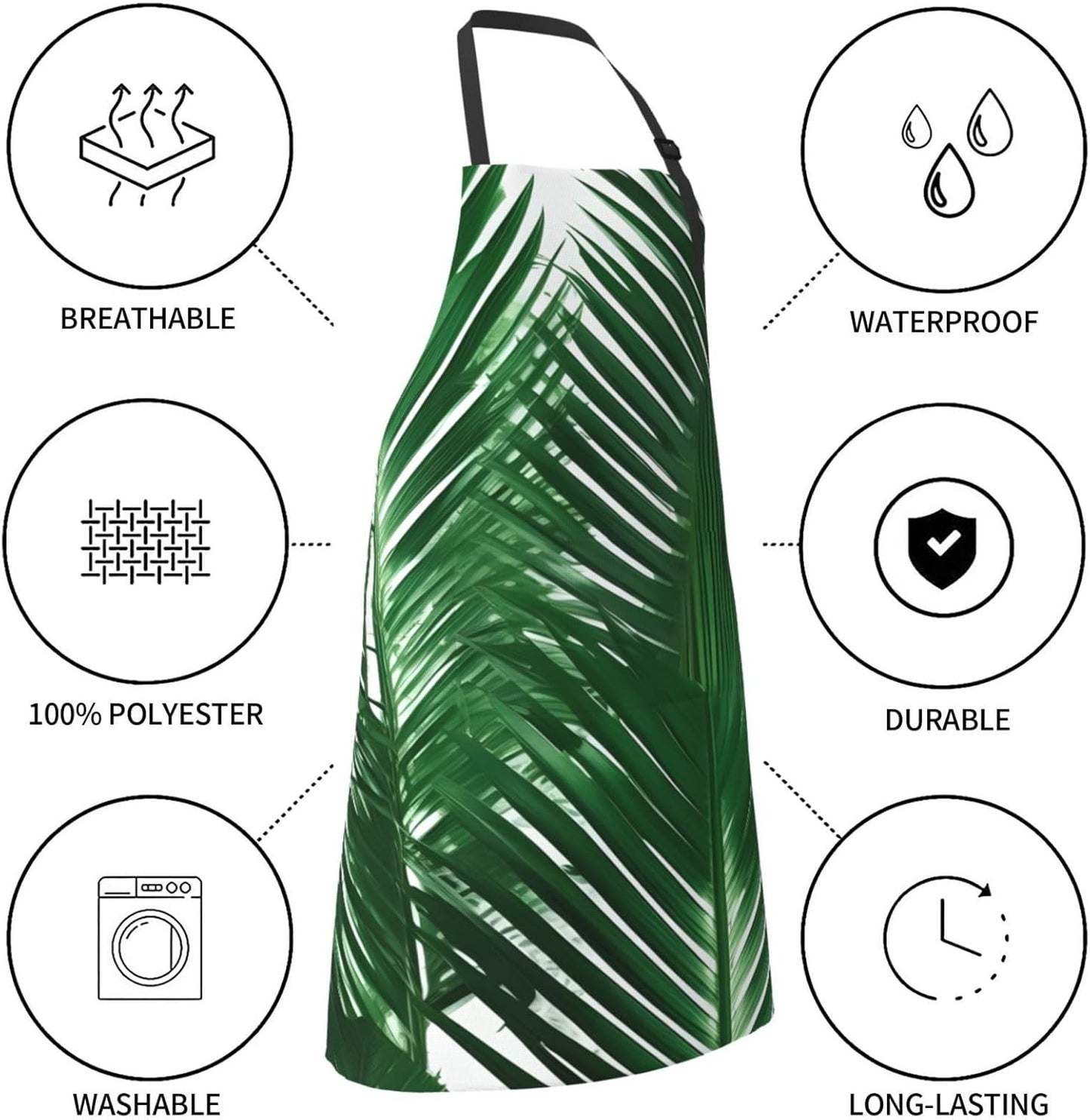 YANYU Green Palm Leaf Print 28x33 In Kitchen Apron Stylish Chef Apron 