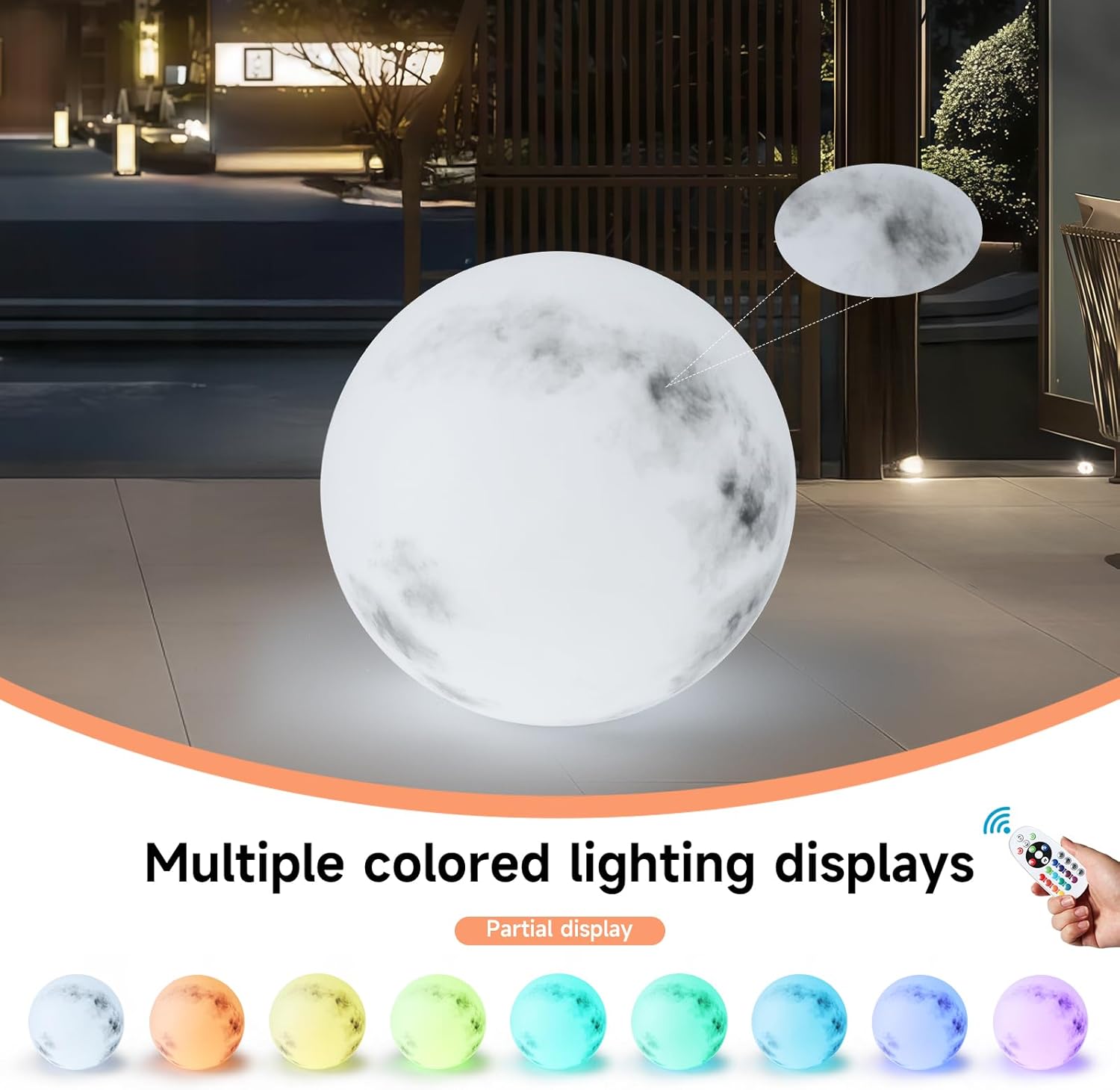 Indoor Outdoor Waterproof Light Up Sphere with Remote, LED Night Light