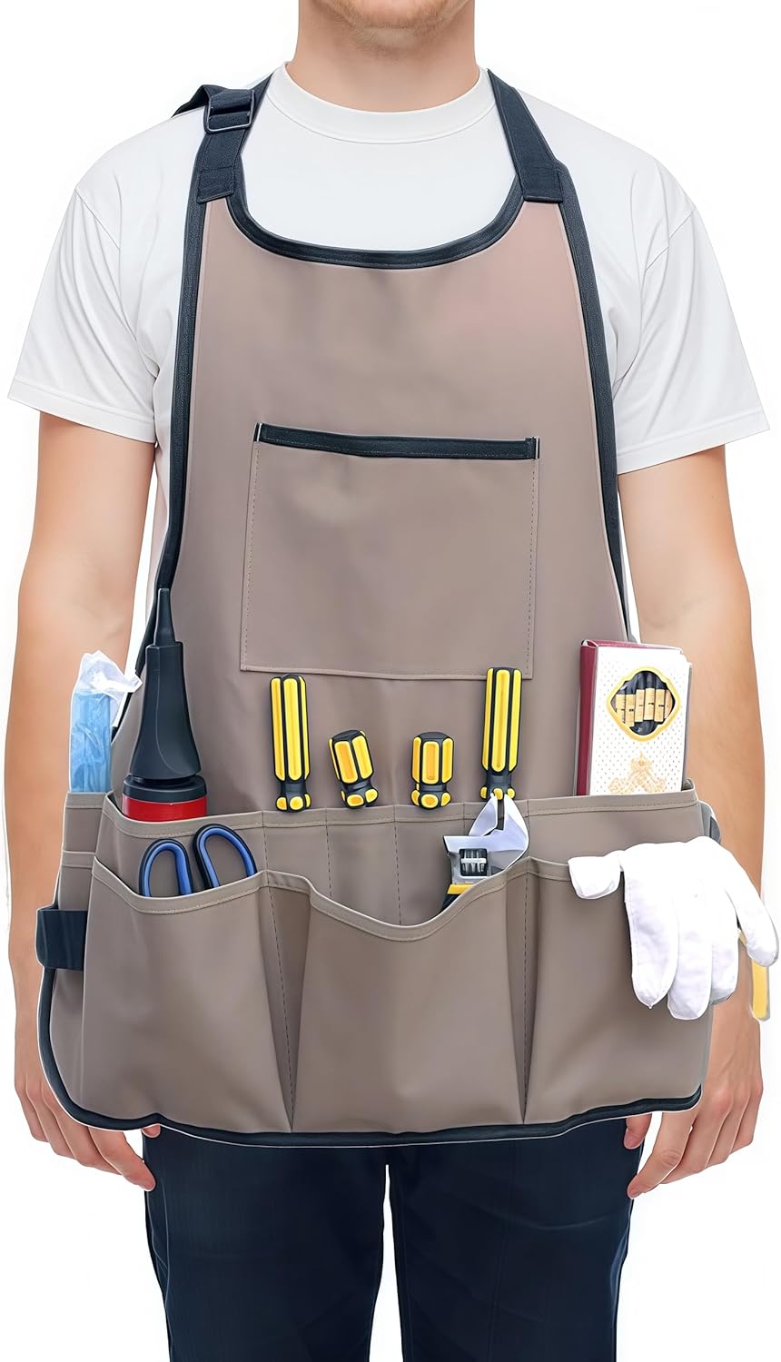 Garden Apron Woodworking Apron adjustable Men&Women,Gardening Apron with 14 Tool Pockets,carpenters waterproofing apron adjust with buckle,plant tree apron,Tools Apron Storage pocket Size M to XXL