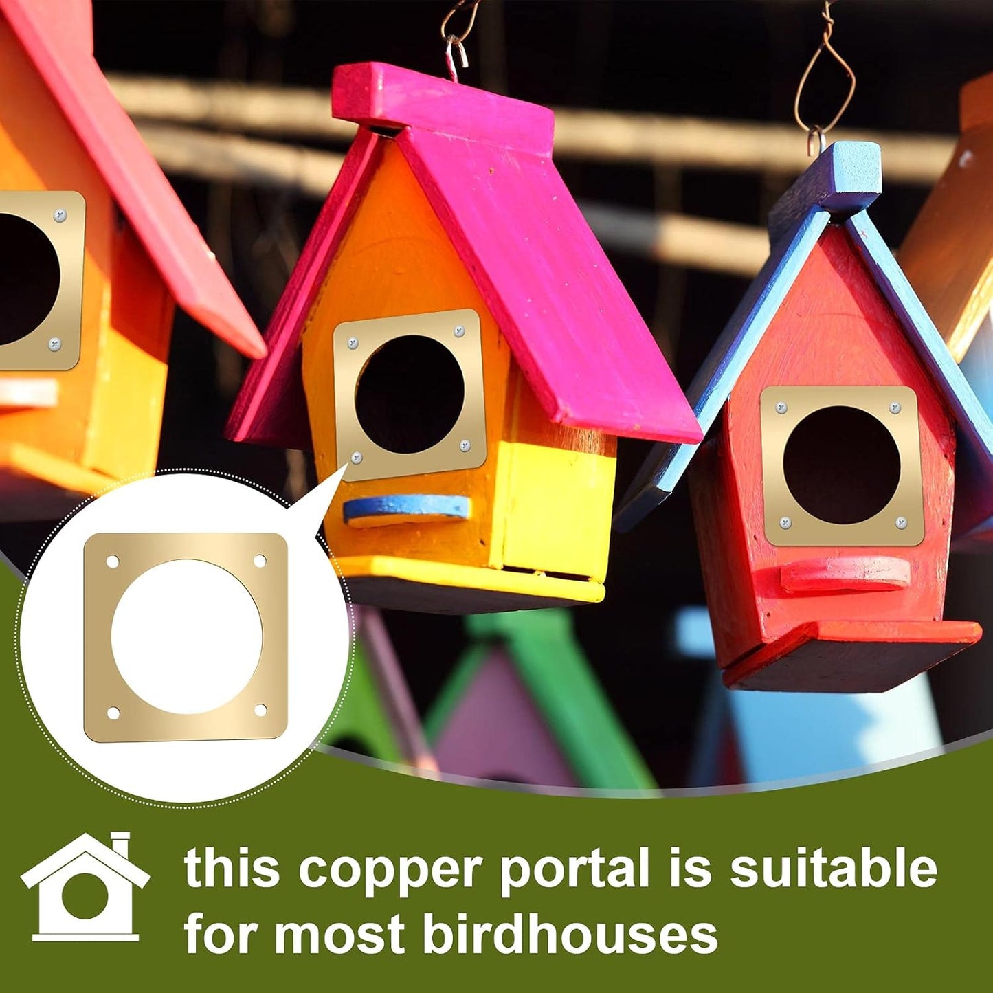 Hotop 18 Pcs 1 1/2'' Opening Metal Bird House Guard Portal Bird House Hole Protector with Copper Opening Protector Guards for Eastern Bluebird Rooms Sparrow Houses