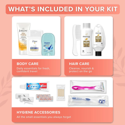 TrekTote 15 Piece Set Women’s Travel & Hygiene Kit with Clear Toiletry