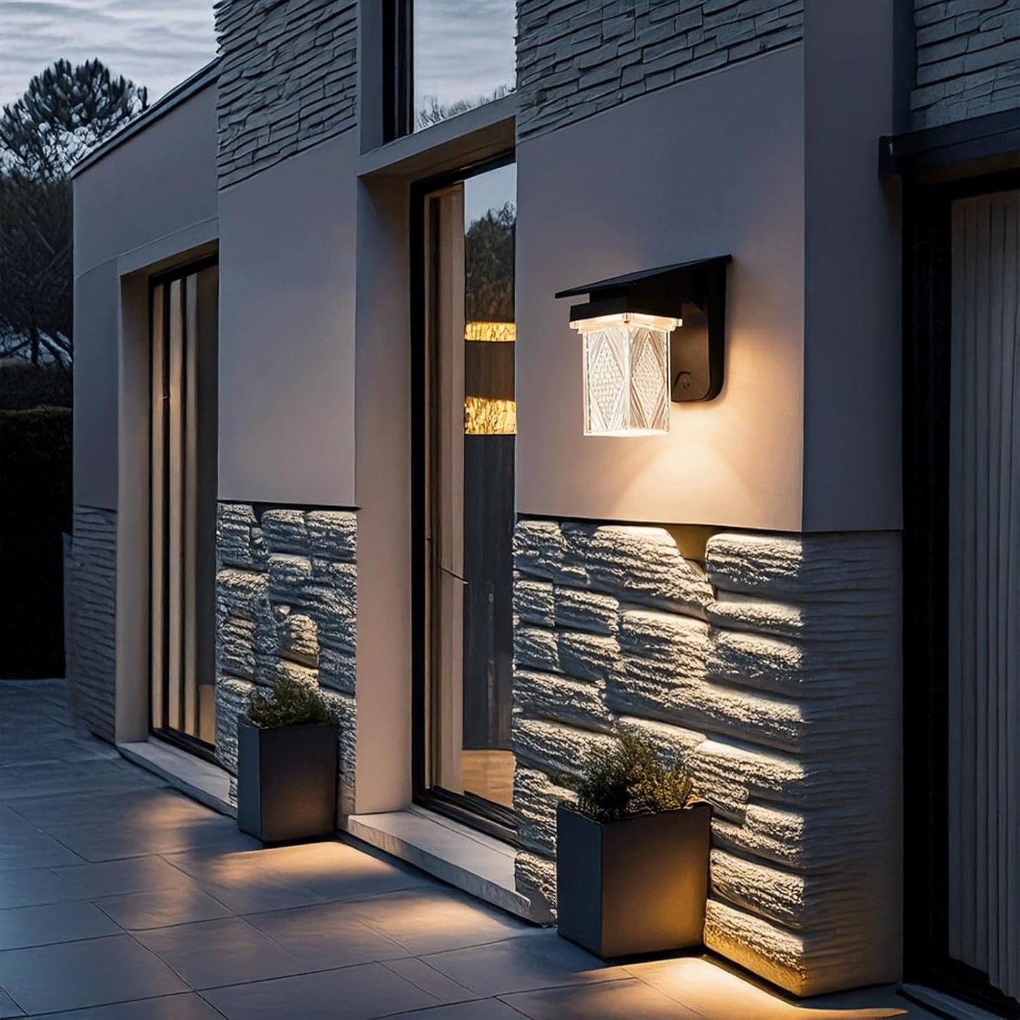 Solar Wall Lantern, Outdoor Wall Sconce, Exterior Wall Light, IP65 Black ABS PC with Diamond Shade, 3 Color Solar LED for Courtyard Balcony Garden Villa Fence Yard Gates Cottage