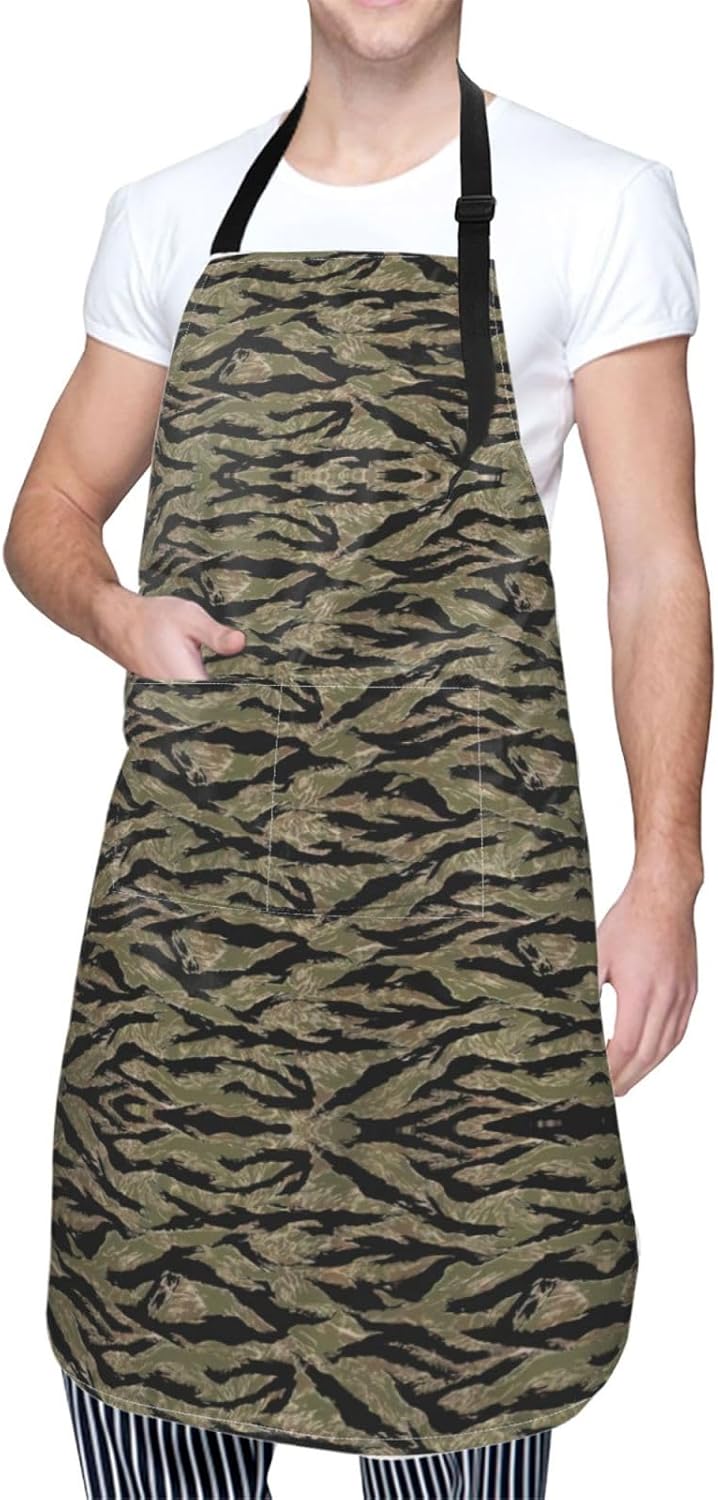 Tiger Stripe Camo print Waterproof apron with pocket adjustable cookin