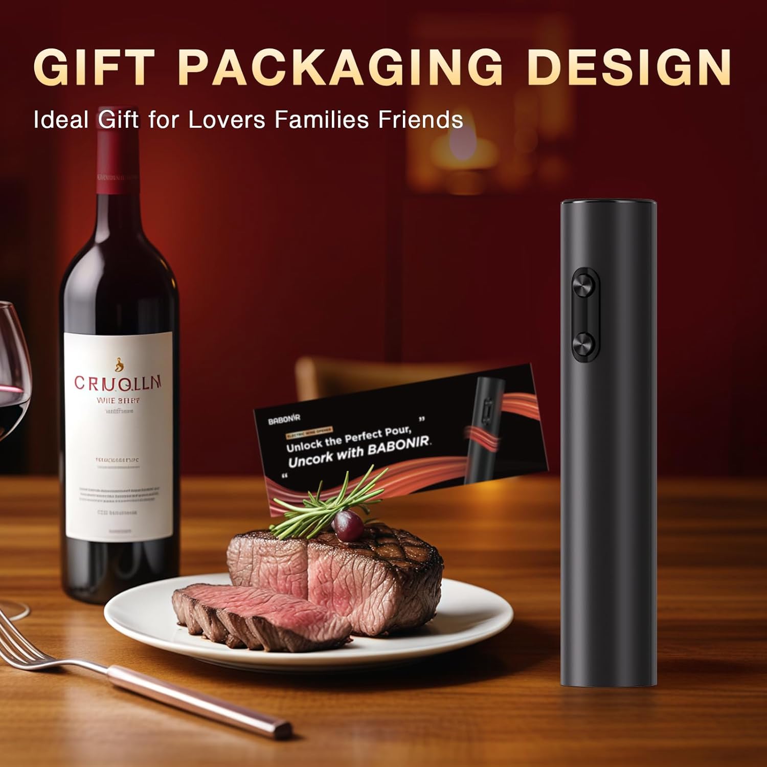 Electric Wine Opener, Automatic Corkscrew with Foil Cutter, One-Button