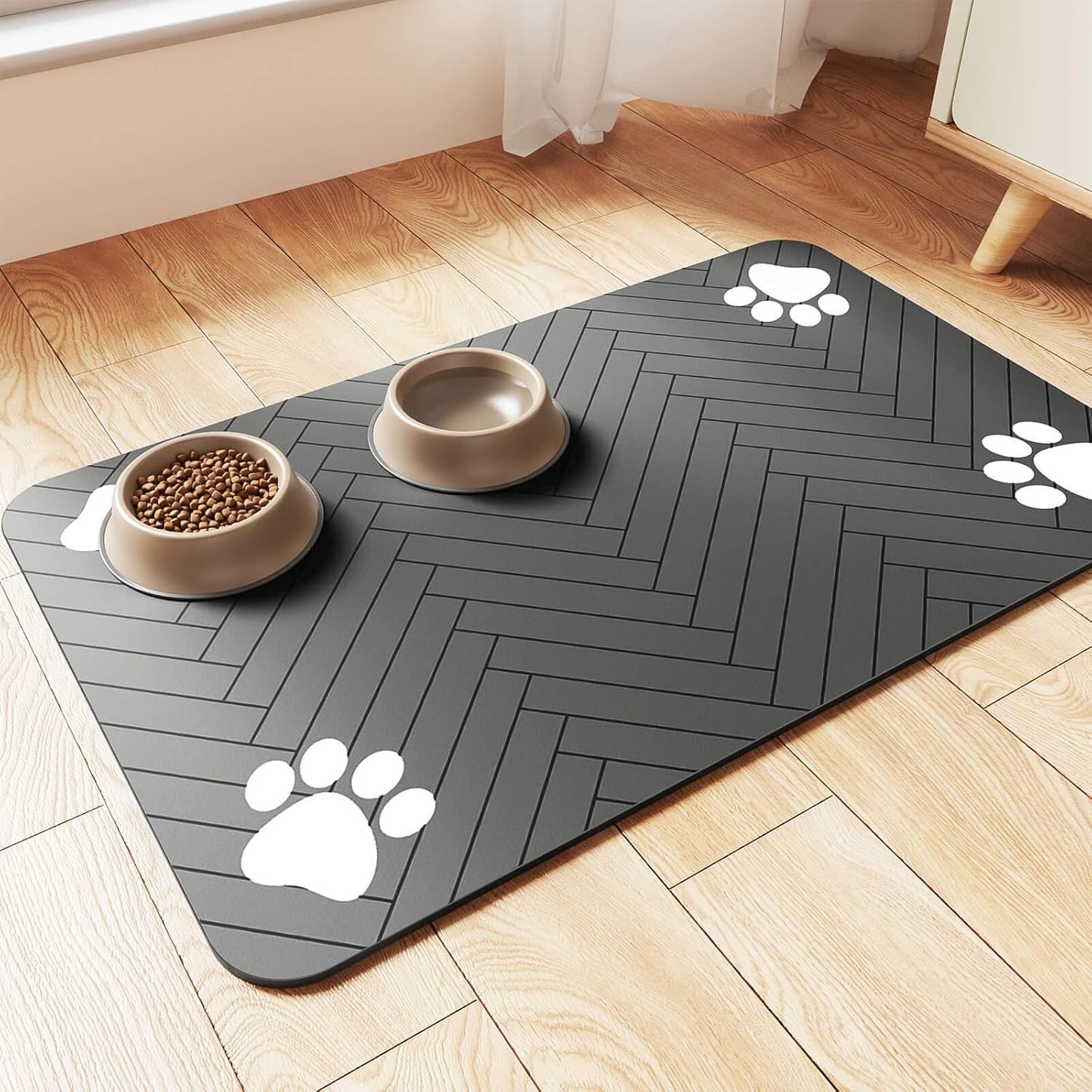 Pet Feeding Mat-Absorbent Pet Placemat for Food and Water Bowl, with W
