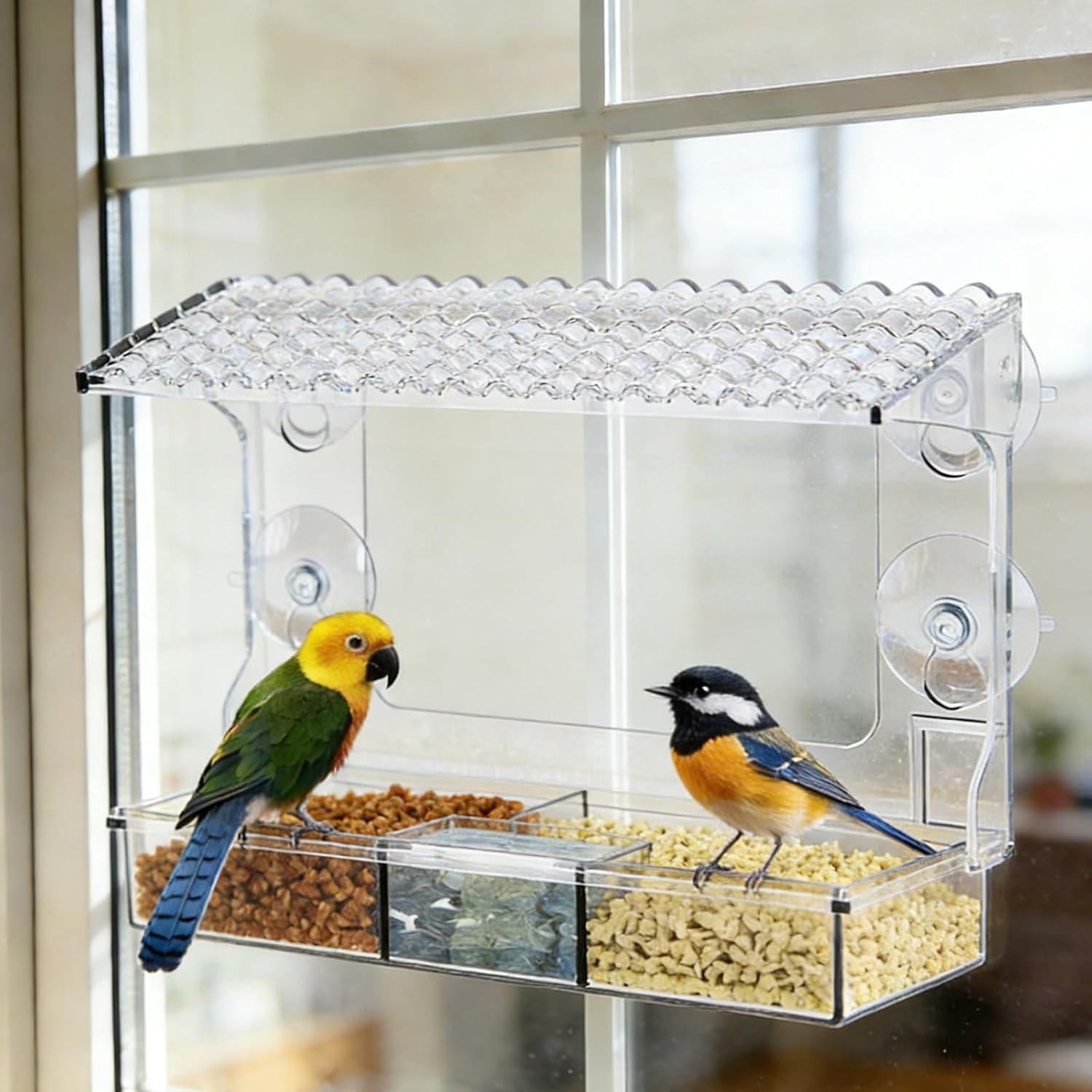 Window Bird Feeder for Outdoors with Strong Suction Cups, Easy to Clea