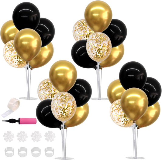 TONIFUL 4 Set Black Gold Balloon Centerpieces for Table,Balloon Stand Kit for Black Gold Party Decor 40th 50th 60th 70th Birthday Decorations Anniversary Graduation Decorations 2026 Retirement