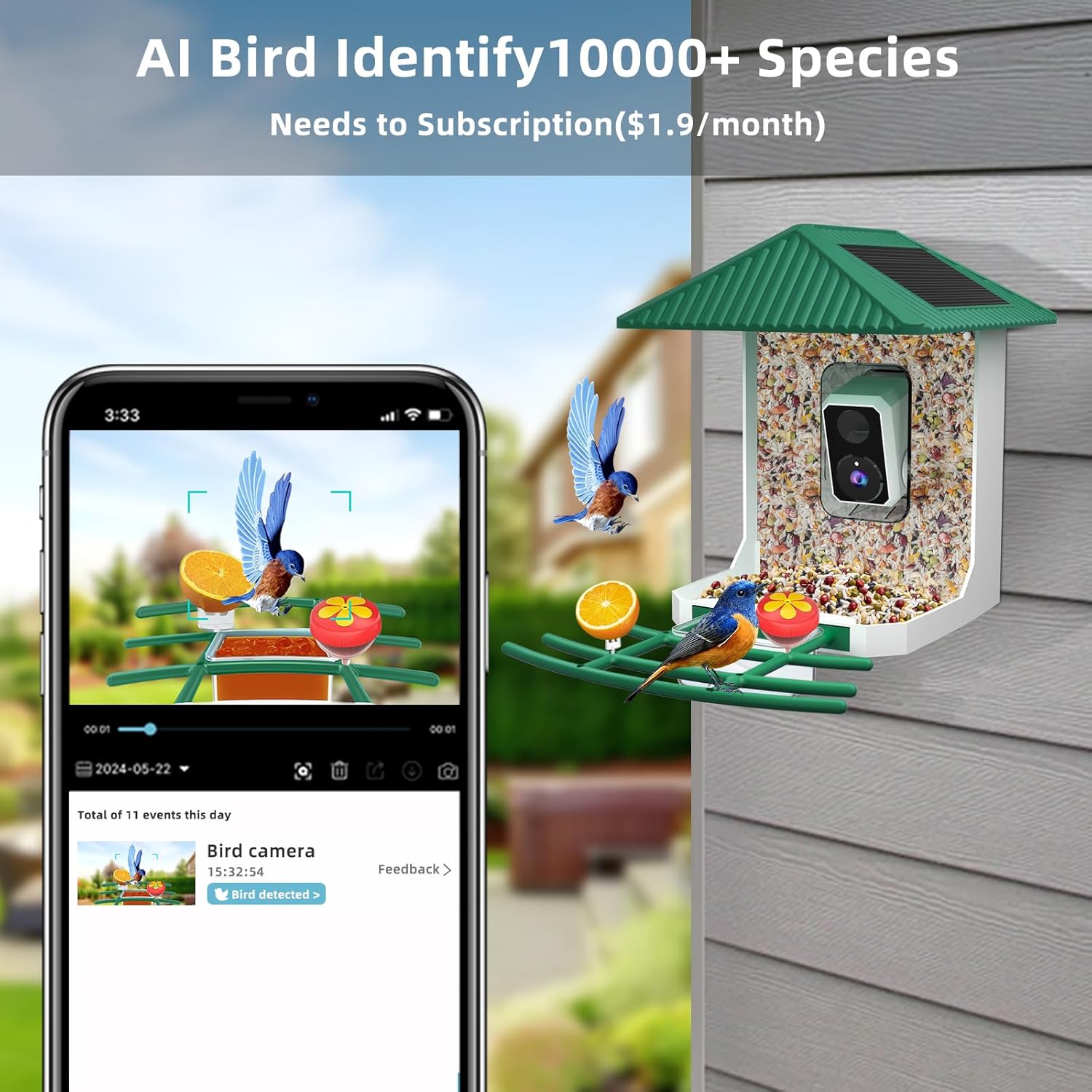 Uniter® 2.5K Smart Bird Feeder with Camera, 5G &2.4G Wifi, Solar Video