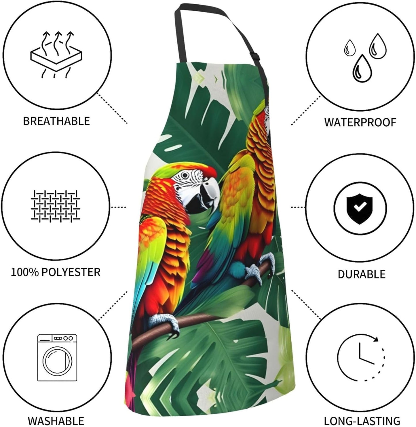 Tropical Flower Leaf Parrot Print 28x33 In Adult Kitchen Apron with Pockets Versatile Chef Smock for Cooking Baking