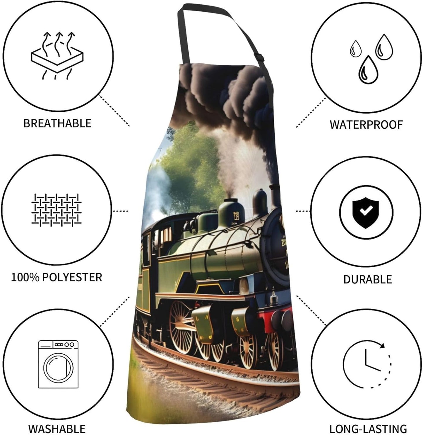 Steam Little Train print Waterproof apron with pocket adjustable cooking apron for adult kitchen bibs to bake