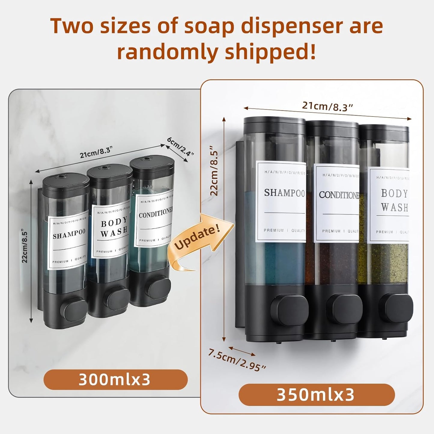 Shampoo and Conditioner Dispenser,Shower Soap Dispenser 3 Chamber No Drill Wall-Mounted Shampoo Dispenser for Shower Wall Mounted Shower Dispenser for Bathroom Hotel Large Capacity,Black