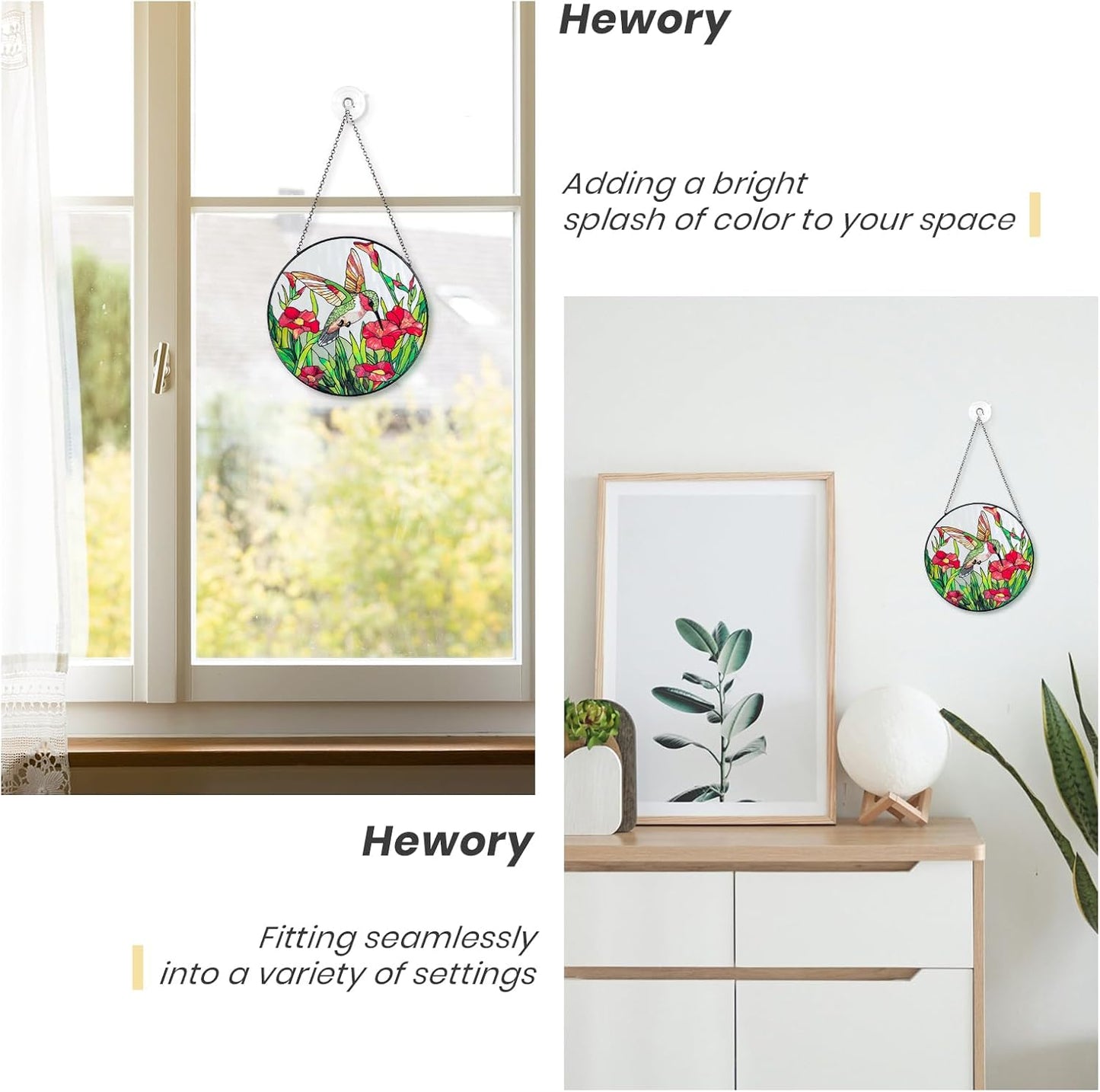 Hewory Hummingbirds Stained Glass Suncatcher: Handmade Hummingbird Sun
