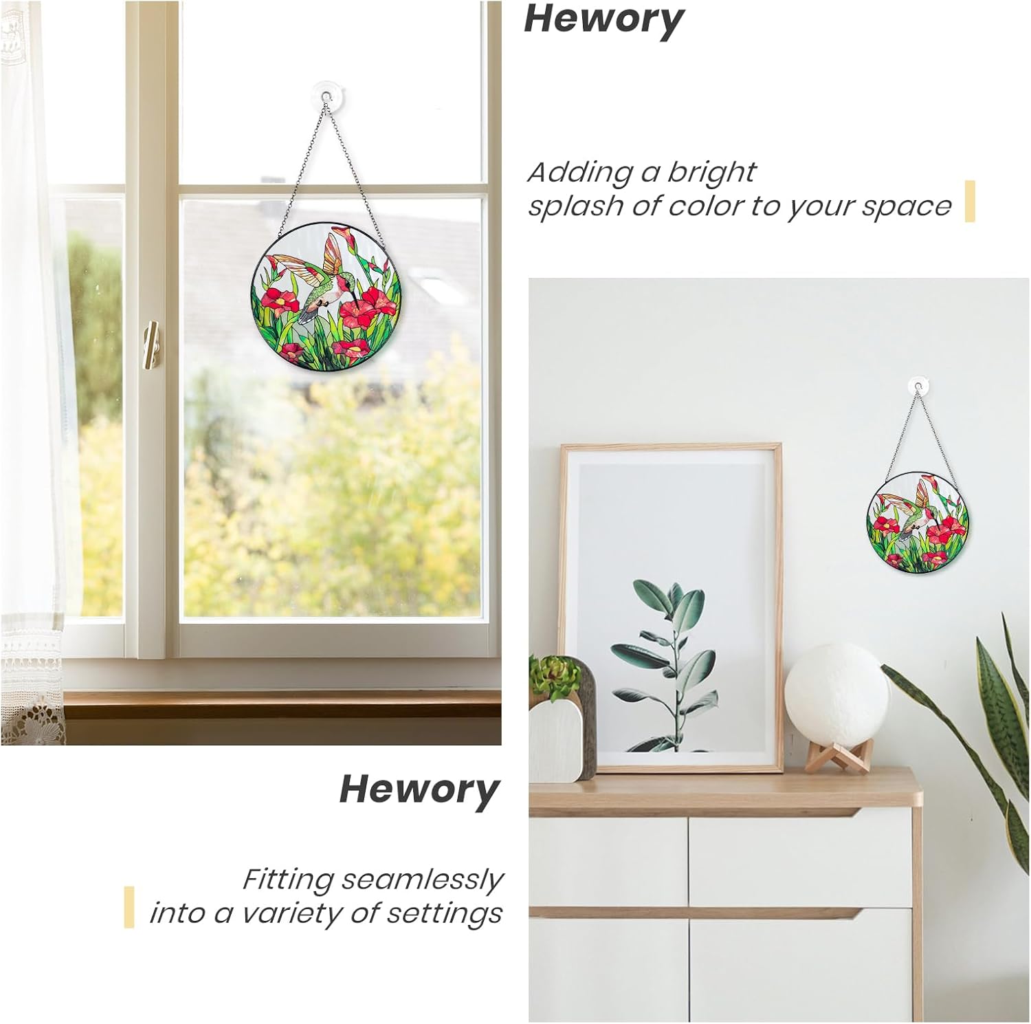 Hewory Hummingbirds Stained Glass Suncatcher: Handmade Hummingbird Sun
