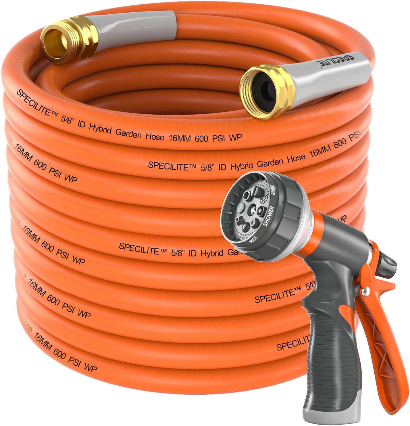SPECILITE Garden Hose 50 ft x 5/8 in Heavy Duty, Flexible and Lightwei