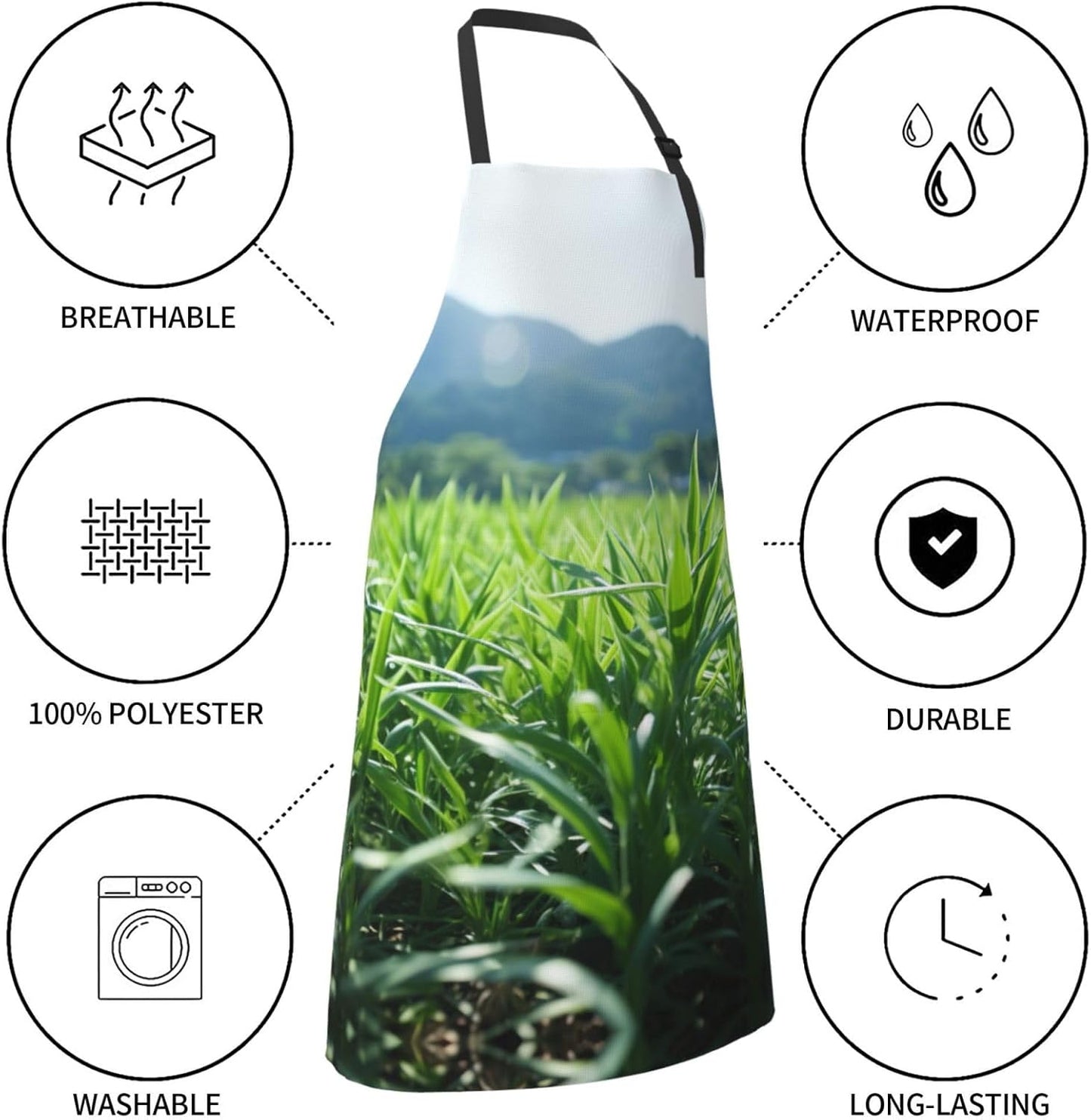 Organic Green print Waterproof apron with pocket adjustable cooking apron for adult kitchen bibs to bake