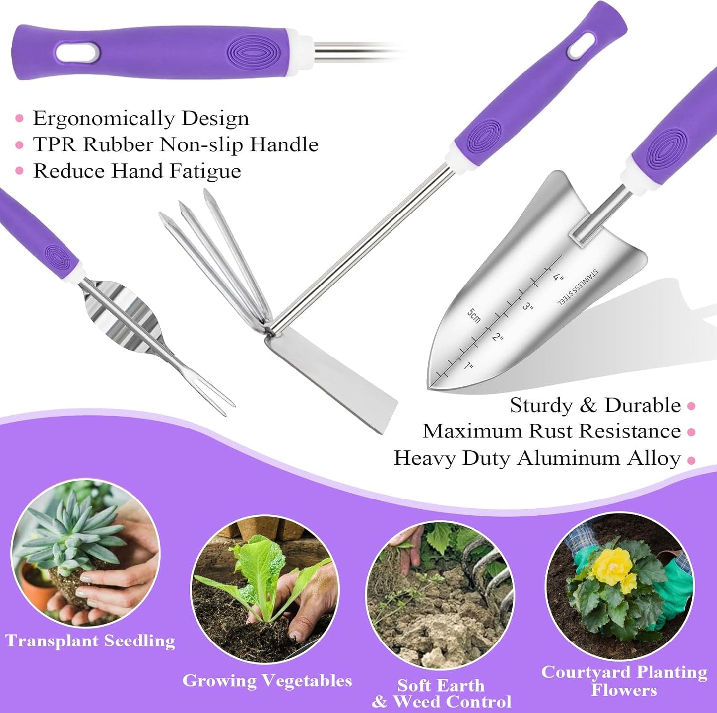 Purple Garden Tool Set Gardening Items for Women - 11PCS Heavy Duty Ga