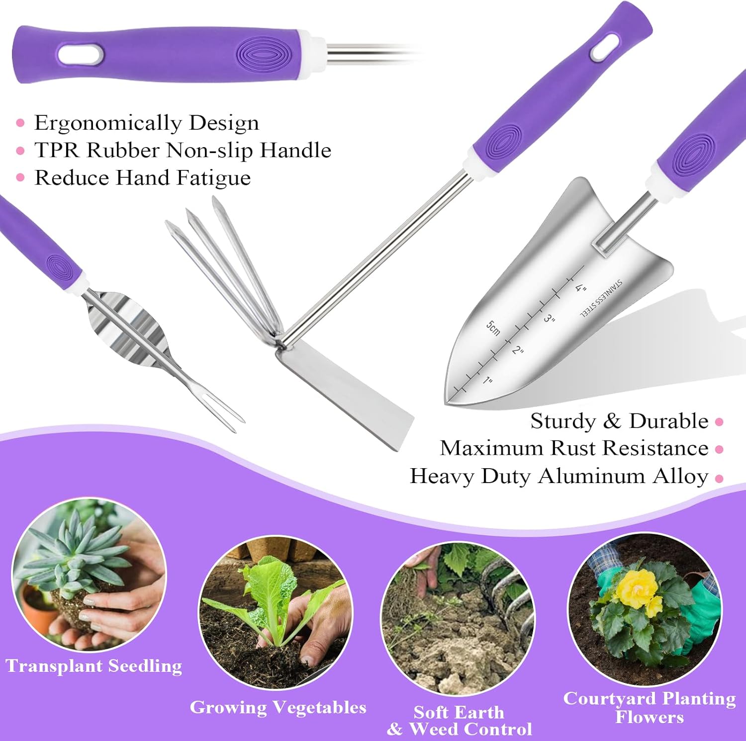 Purple Garden Tool Set Gardening Items for Women - 11PCS Heavy Duty Ga