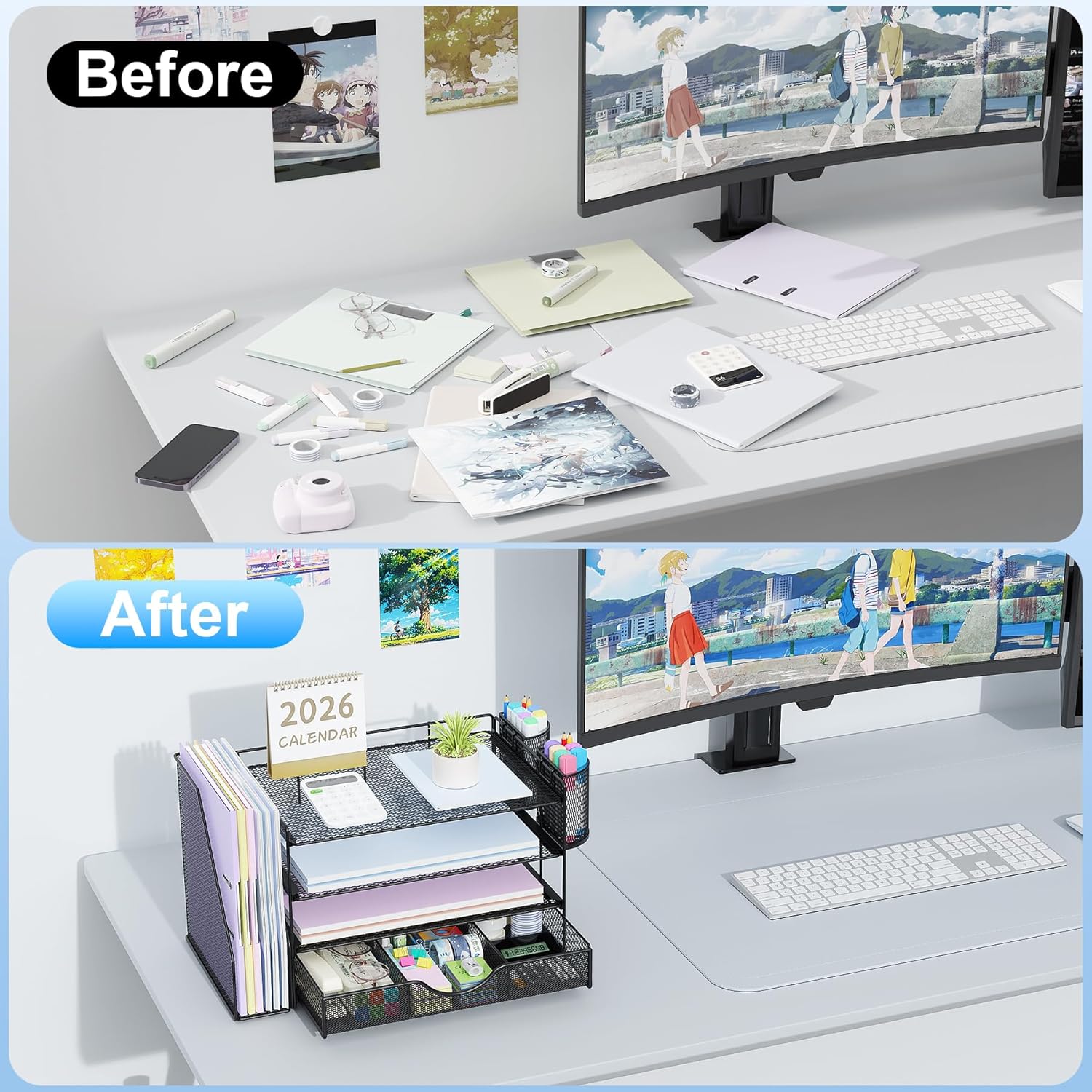 gianotter Desk Organizers and Accessories with File Holder, 4-Tier Des