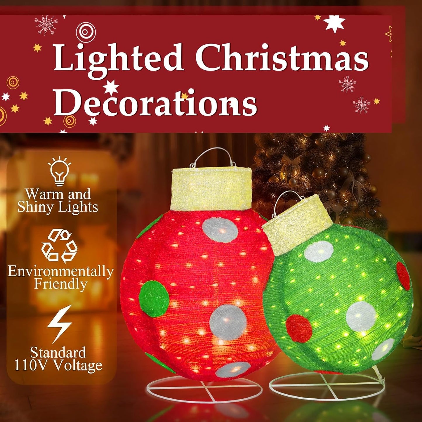2 PCS Large Pop-Up Christmas Ball Ornaments Outdoor Decorations with B