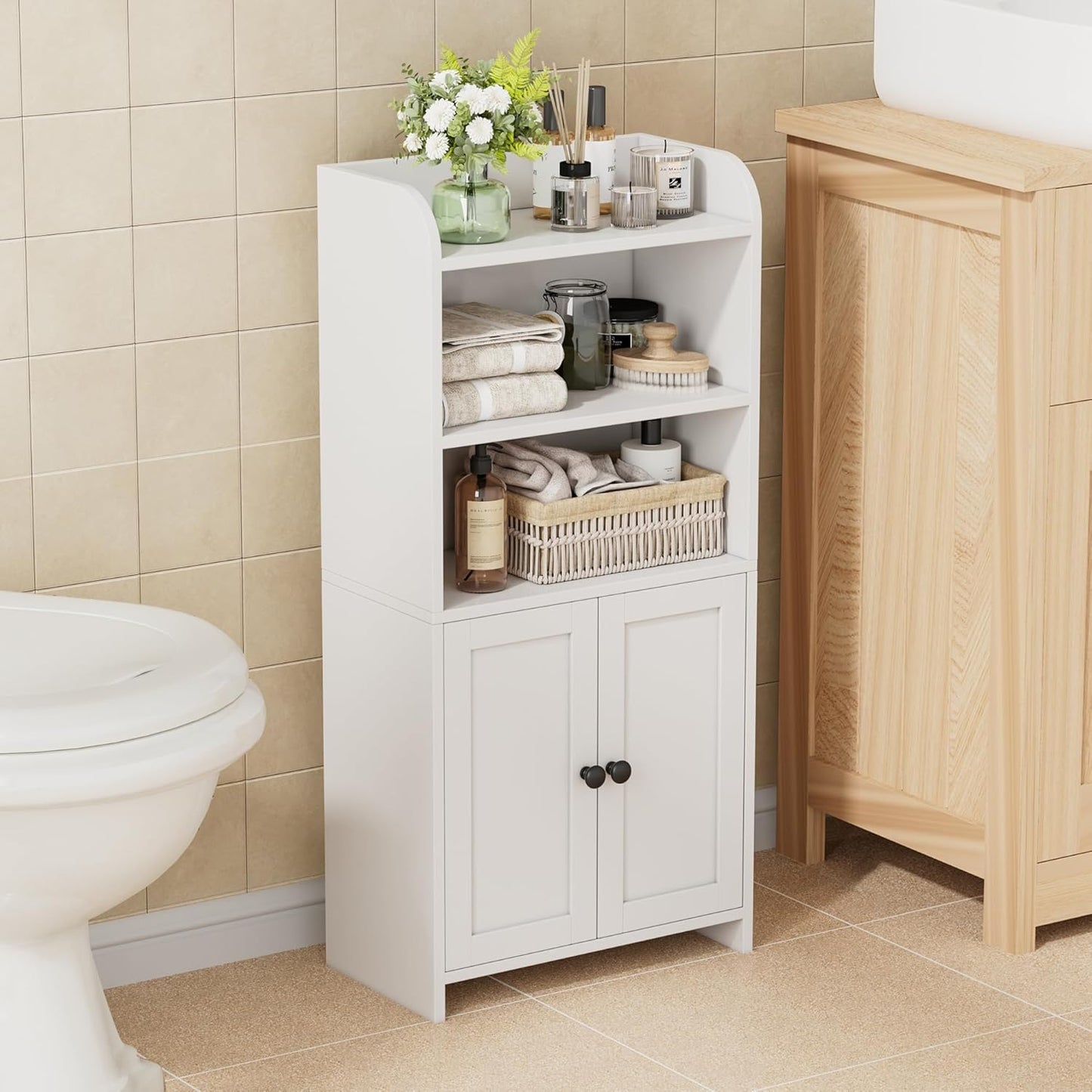 Homhedy Small Bathroom Storage Cabinet, Freestanding Toilet Paper Stor