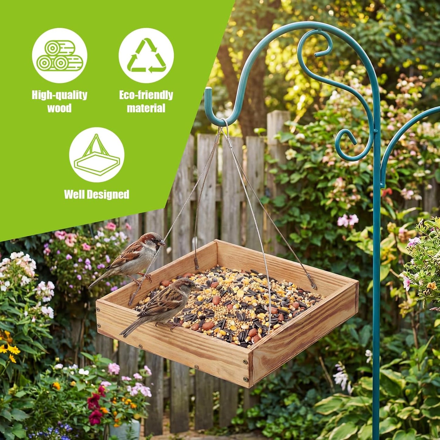 2 Pcs Wooden Platform Bird Feeder Tray for Outdoor Hanging Bird Feeder with Mesh Tray for Wild Birdfeeding Mealworm Outside Garden Backyard