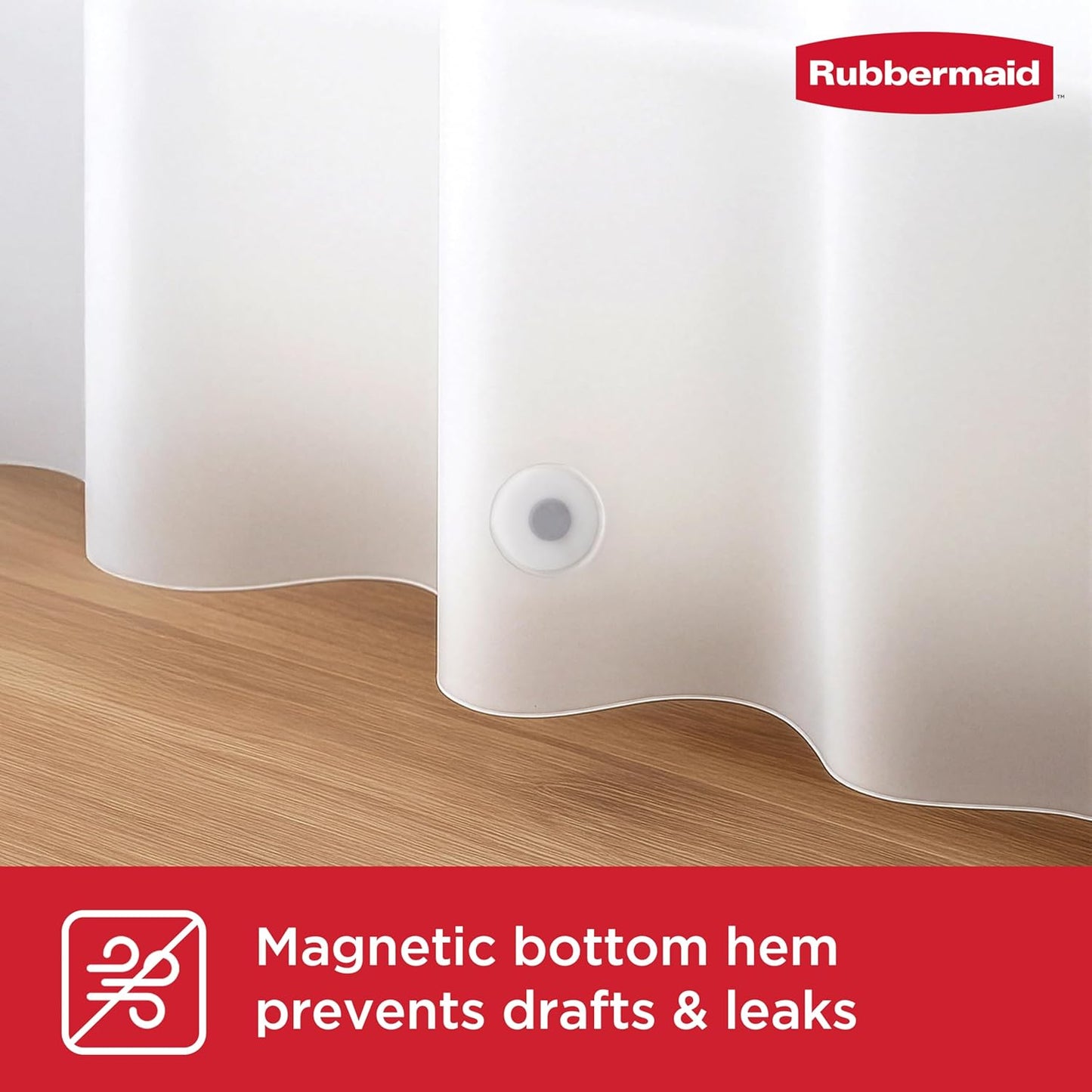 Rubbermaid Heavyweight PEVA Shower Curtain Liner, Waterproof Shower Liner with Rustproof Metal Grommets and Weighted Magnetic Hem, BPA-Free, 70 x 72 Inches, Frosty with Charcoal Grommets