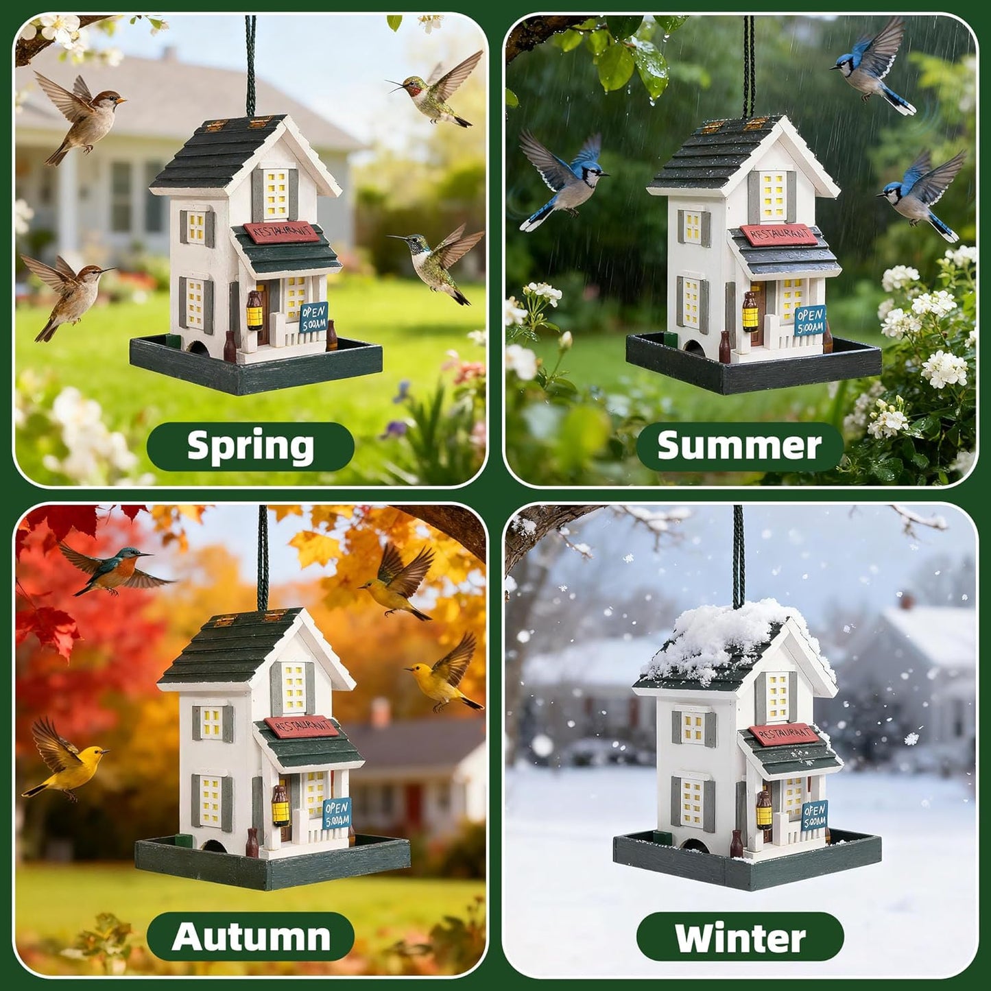 MEWANG Nature's Elegance Bird Feeder - Wooden Bird House, Exquisitely Crafted, Beautifully Decorative & Hang for Backyard Wildlife(White)