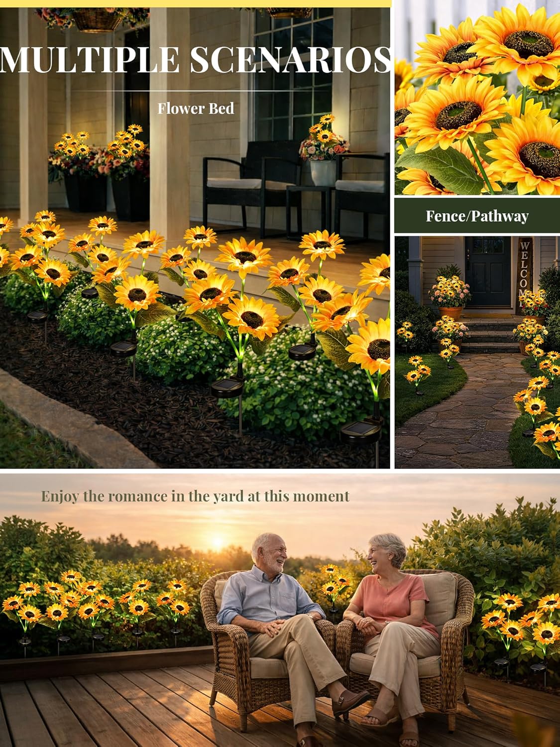 GIGALUMI Solar Garden Lights Artificial Flowers, LED Garden Decor Care