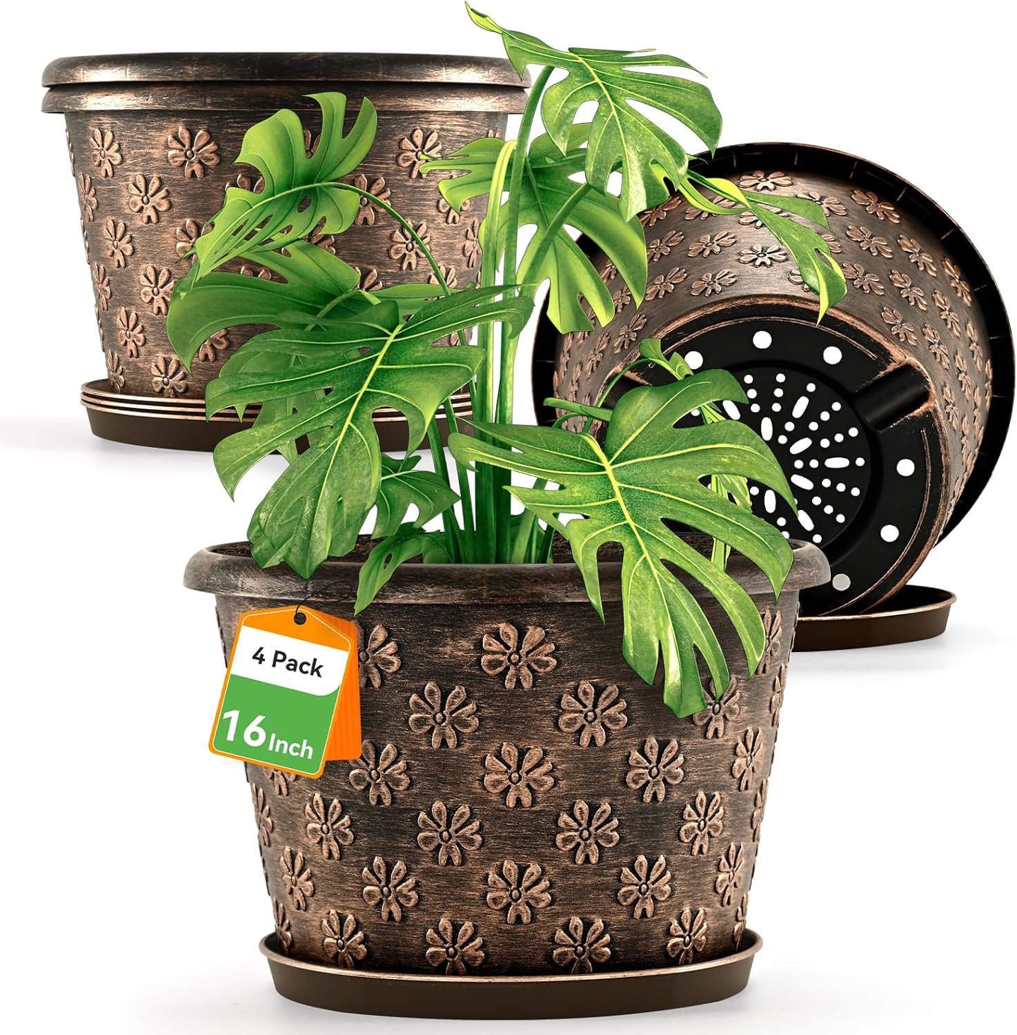 16 Inch Planter Pots for Plants, Plastic Large Flower Pots Indoor Outd
