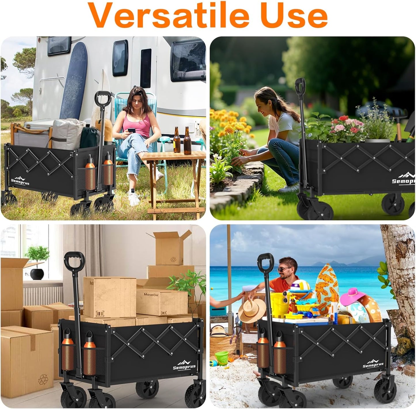 Wagons Carts Foldable, 360LBS Folding Utility Heavy Duty Wagon Cart with Wheels, 100L Portable Utility Outdoor Wagon for Shopping, Beach, Camping, Sports, Garden