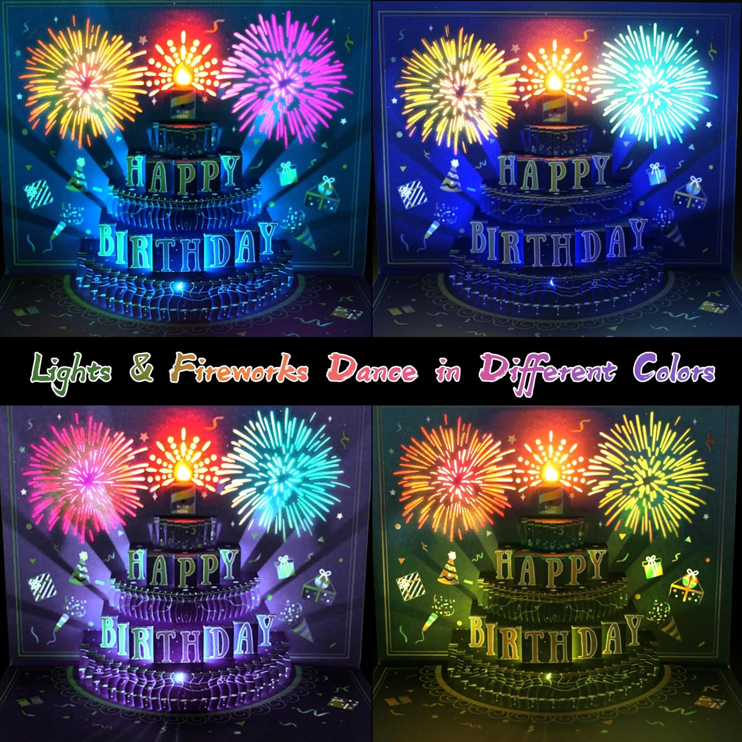 3D Pop Up Birthday Cards, Musical LED Lights Birthday Cards, Greeting 