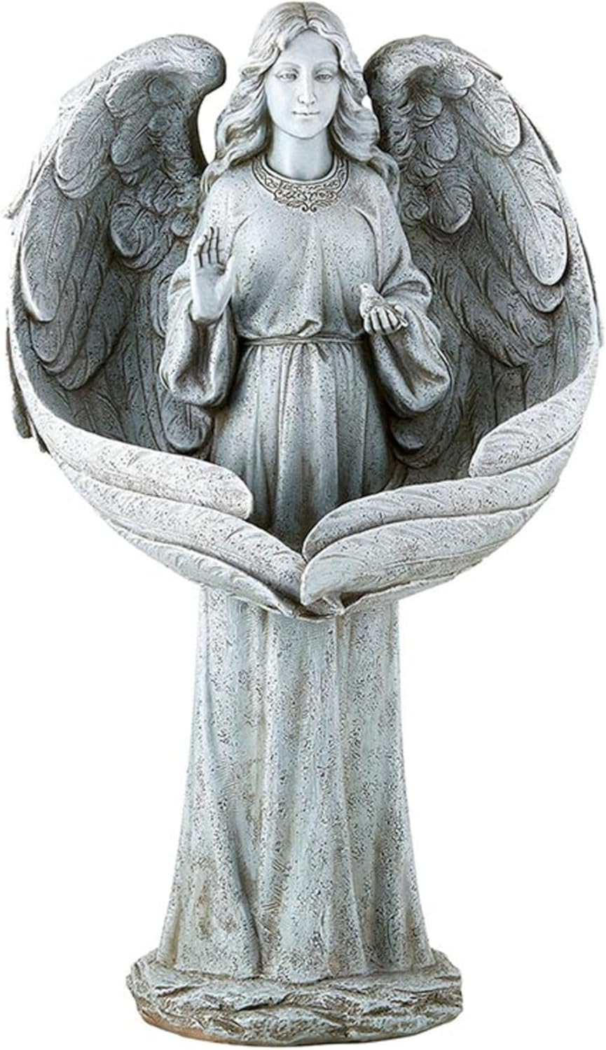 Garden Statue 21.25" Tall Stone-Resin Angel Bird Bath/Feeder Outdoor Sculpture