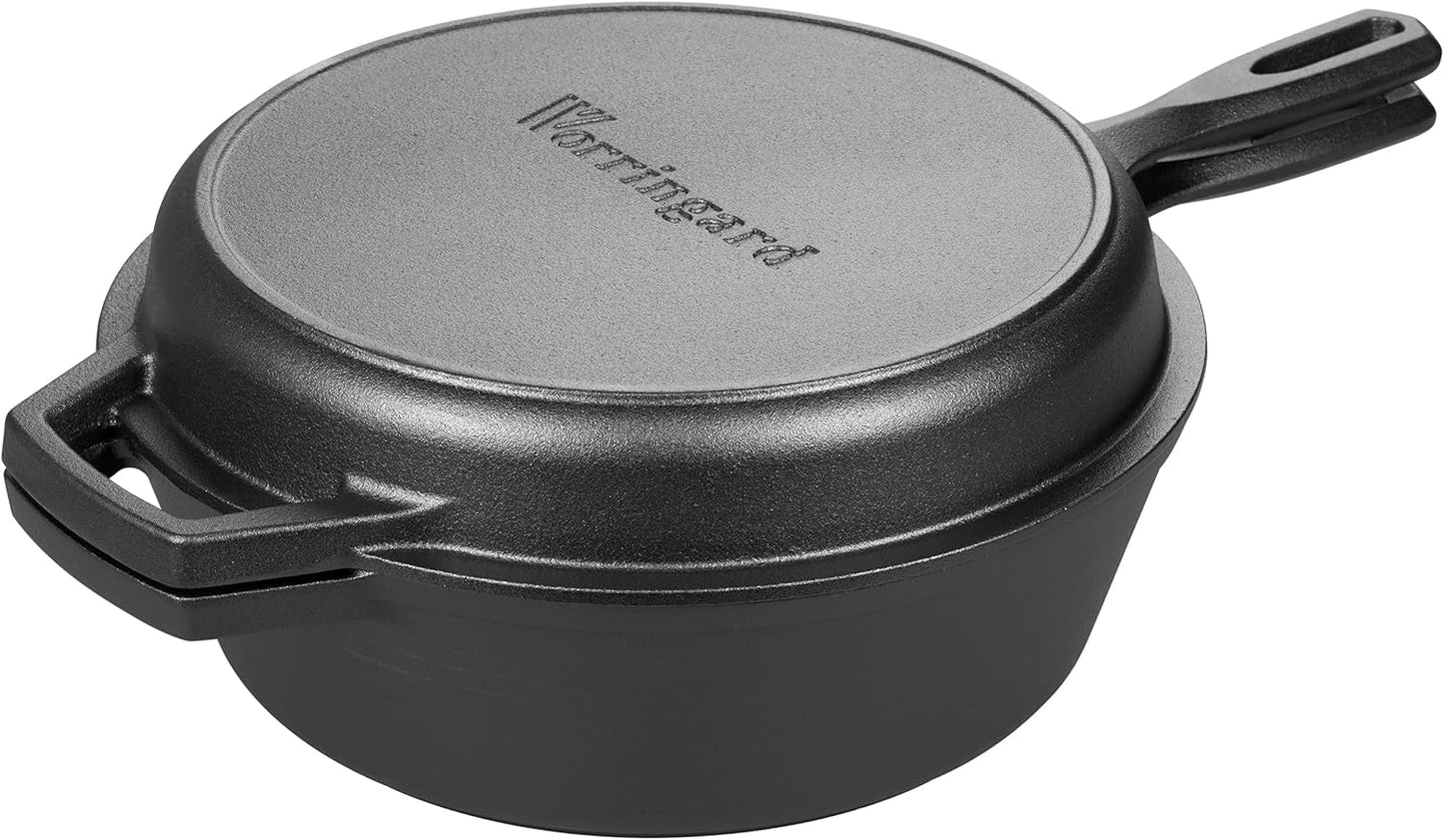 Pre-seasoned Cast Iron Double Dutch Oven Pot with Skillet Lid, for Bre