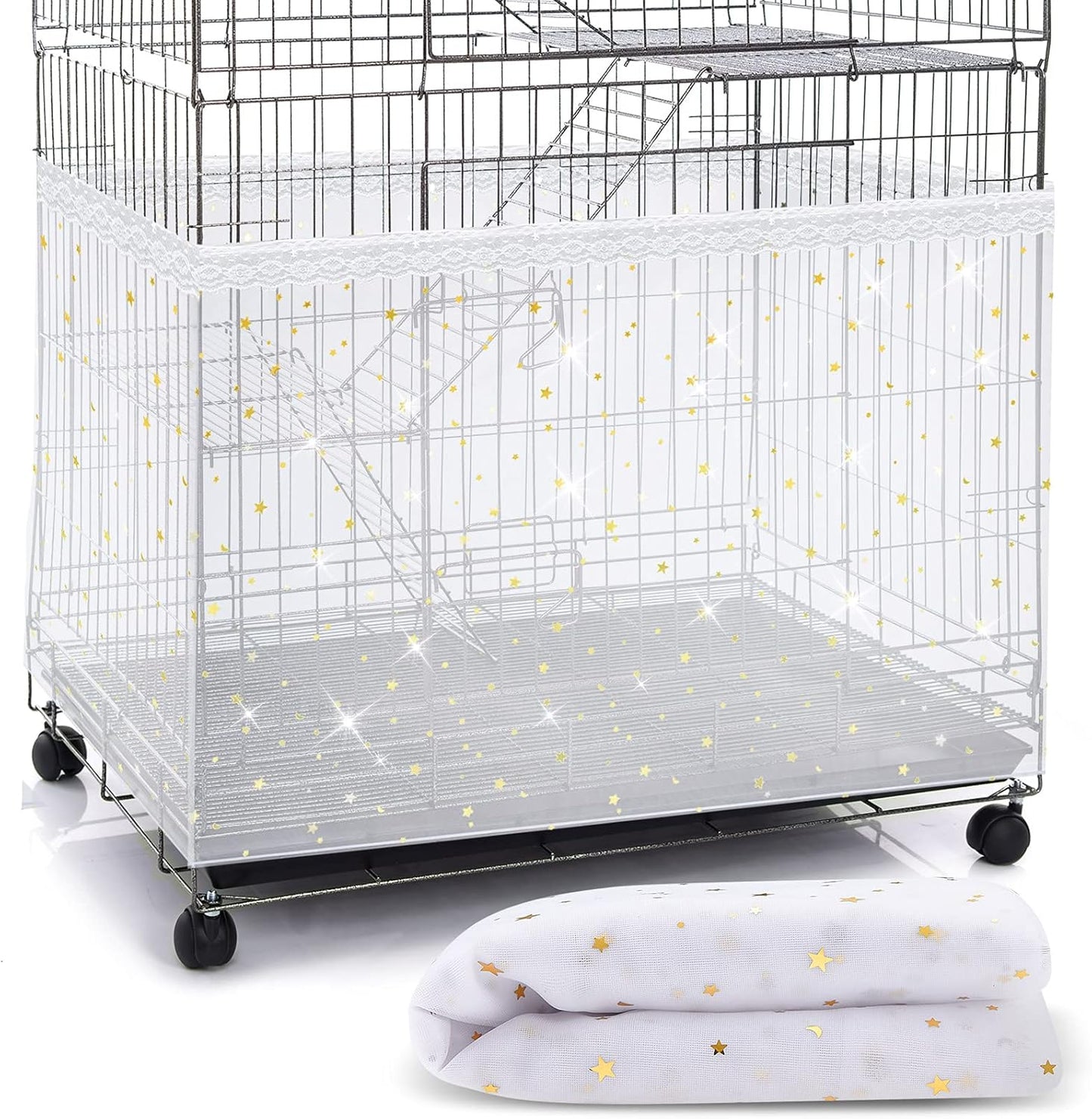 Shappy Large Bird Cage Cover, Bird Cage Seed Catcher, Adjustable Star Pattern Nylon Mesh Net for Parrot Parakeet Macaw Pet Supplies(White)