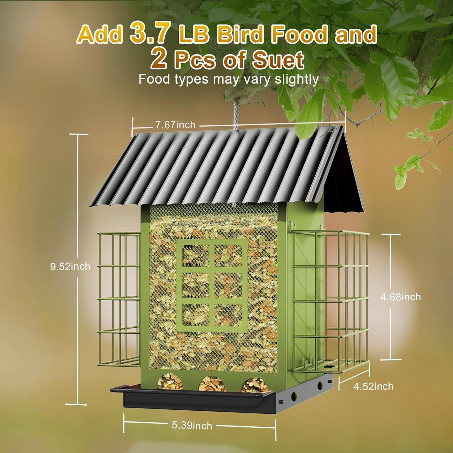 Bird Feeders for Outdoors Hanging, Metal Bird Feeder with Double Suet 