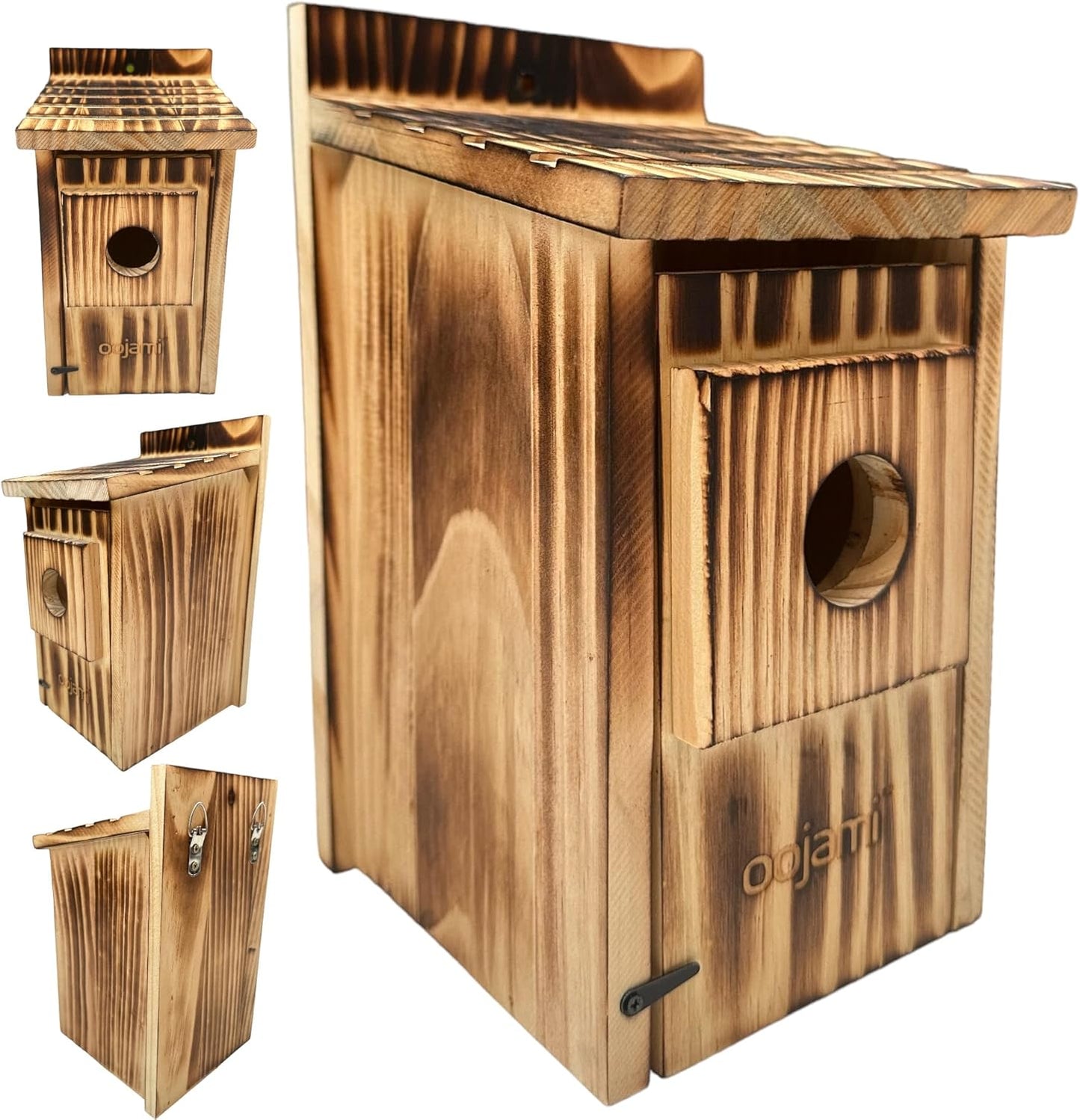 Outdoor Bird House for Bluebird, Finch, Wren, Chickadee, Tree Swallow, Wild Birds, Woodpecker, Easy-to-Open Nesting Box (Brown)