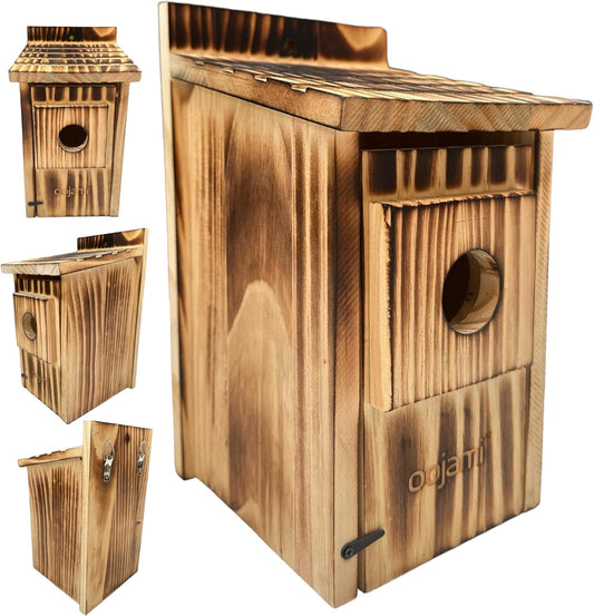 Outdoor Bird House for Bluebird, Finch, Wren, Chickadee, Tree Swallow, Wild Birds, Woodpecker, Easy-to-Open Nesting Box (Brown)