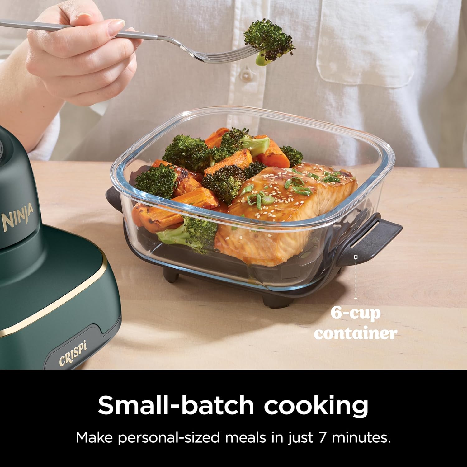 Ninja Crispi 5-in-1 Glass Air Fryer | 450°F, Nontoxic, 4QT & 6-Cup Con