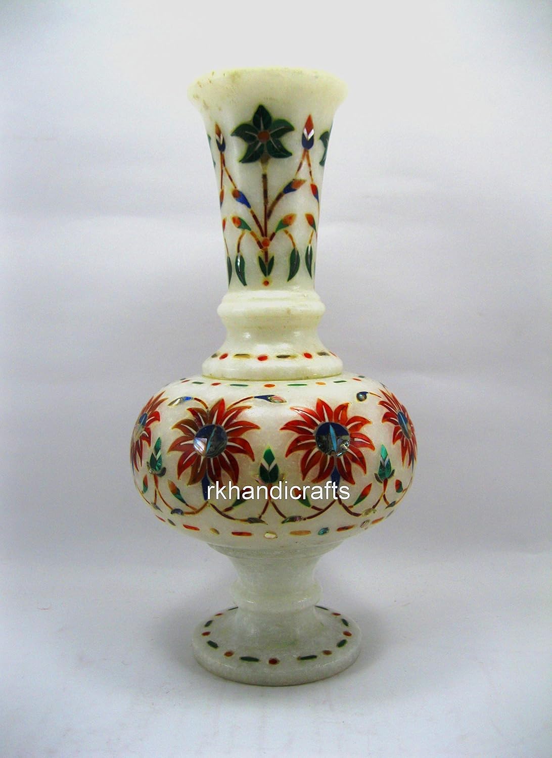 8 Inches Floral Pattern Inlay Work Flower Pot for Garden Area Decor Wh