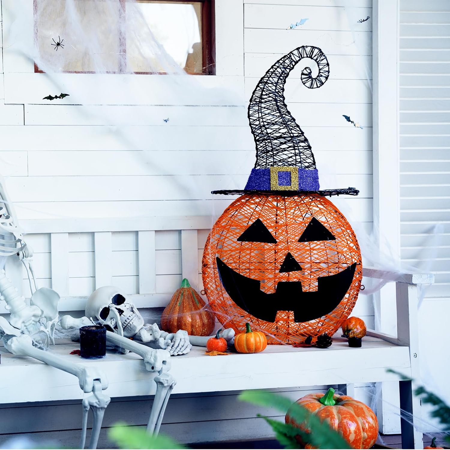 3FT Halloween Decorations Outdoor, 75 LED Pre-Lit Light Up Halloween P
