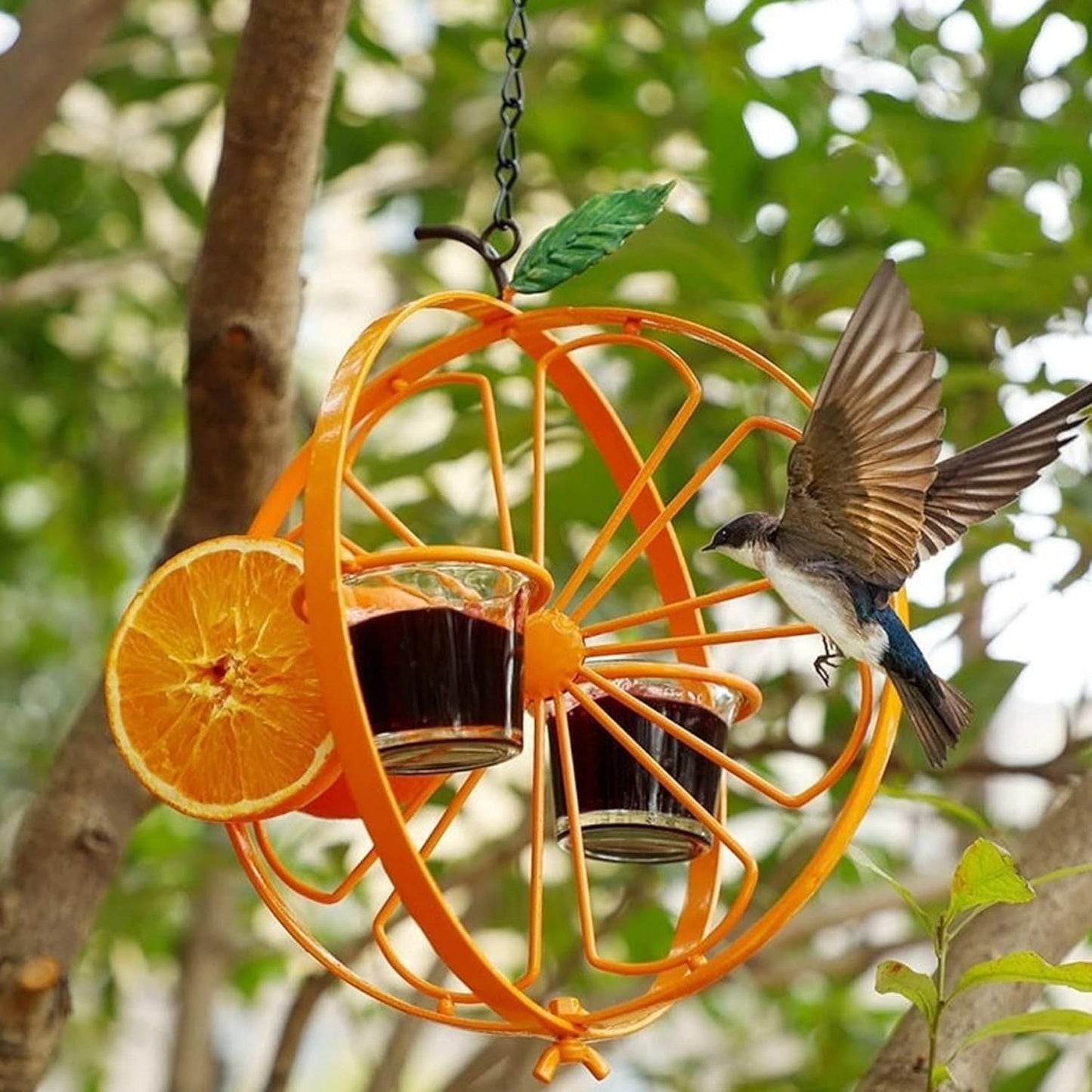 Oriole Feeder for Jelly and Oranges, 21.3 Inch Double-Cup Oriole Jelly Feeder, Metal Oriole Bird Feeder, Hanging Jelly Bird Feeder for Garden Outdoors, Oriole Bird Feeder