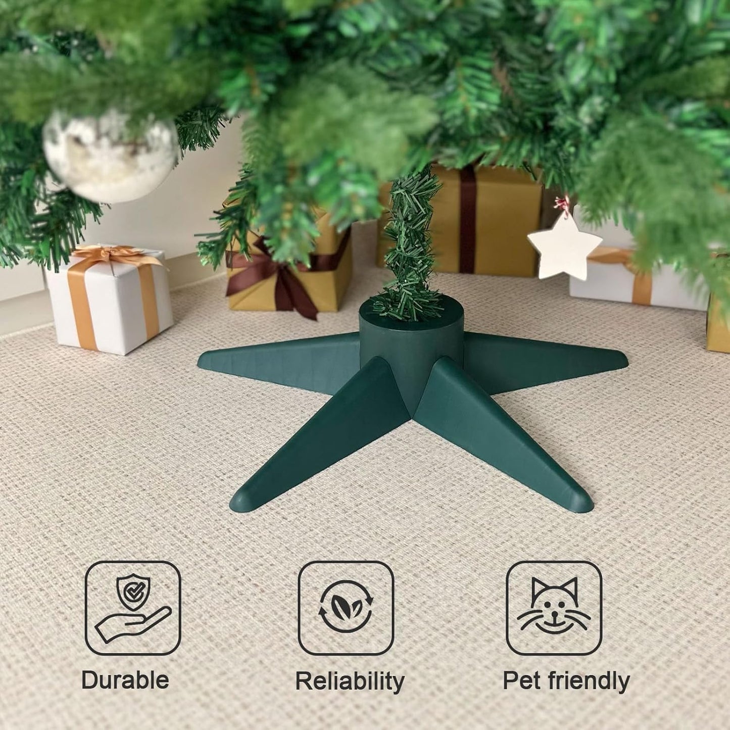 Bjartur Christmas Tree Stand, Christmas Tree Base for Artificial Tree up to 7 Ft Adjustable Holder Replacement Fits 0.75/0.87/1.25 Inch Xmas Tree Pole Green Decorations