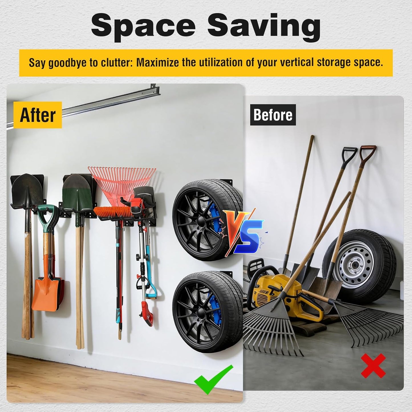 2 Pack 14“ Garage Hooks Heavy Duty, Wall Mounted Tool Hangers for Ladders, Ladder Hooks for Garage Wall, Bicycles, Power Tools, Car Tires, Chairs, Garden Tools and More