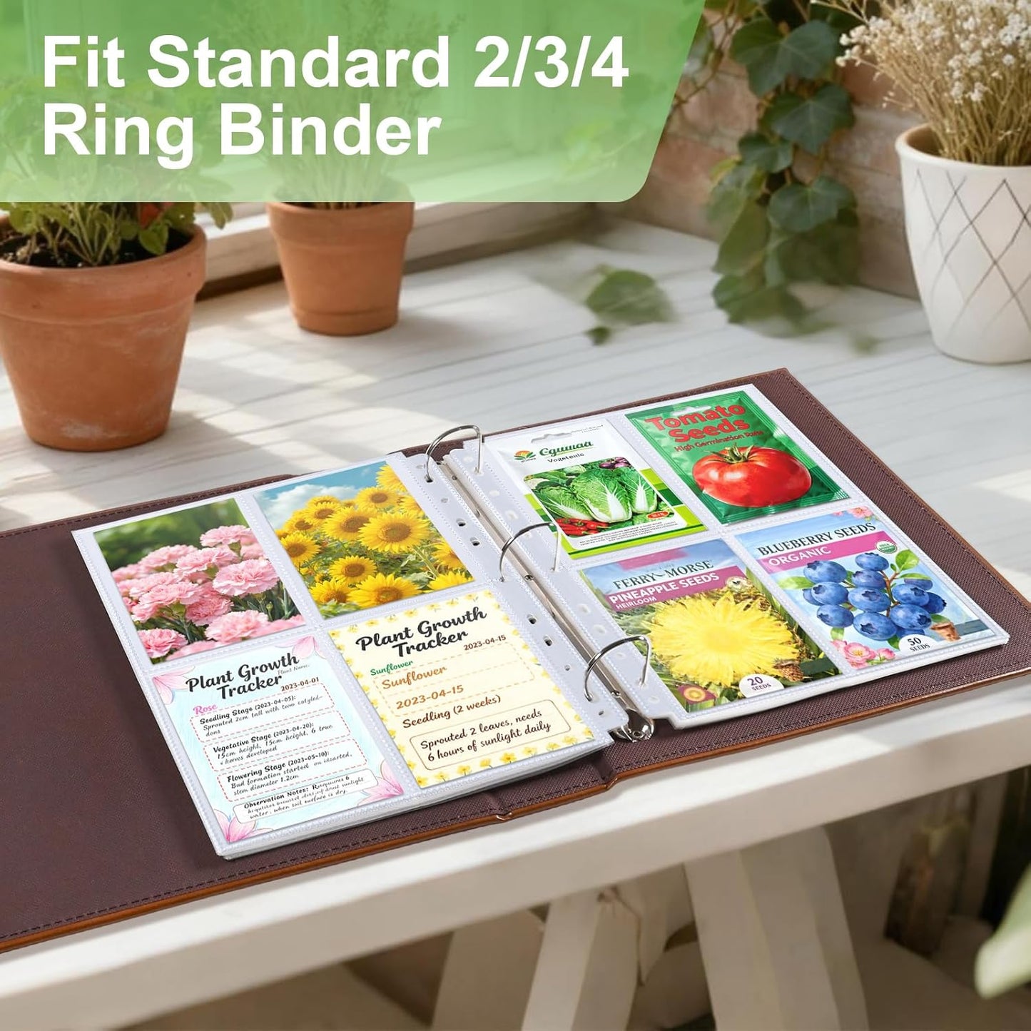 A4 3 Ring Binder Garden Seeds Storage Album with 30 Pcs 3.5x5” Seed Pa