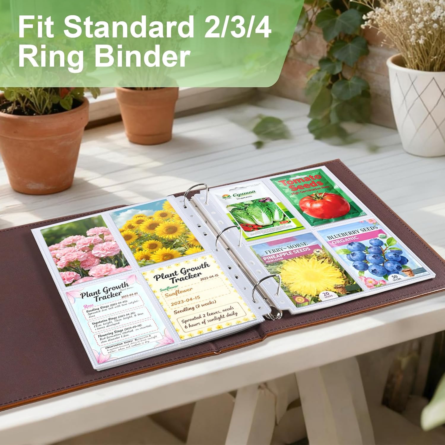 A4 3 Ring Binder Garden Seeds Storage Album with 30 Pcs 3.5x5” Seed Pa