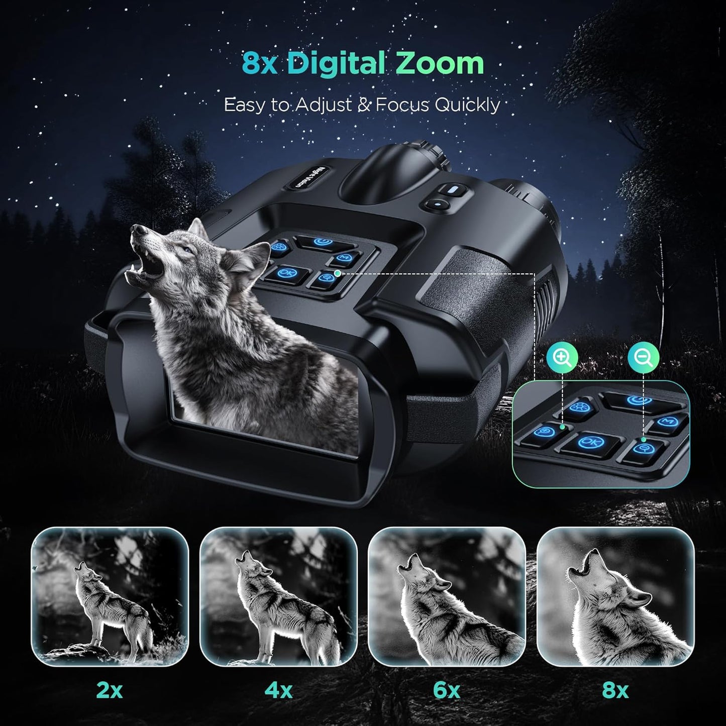 4K Night Vision Goggles for Adults, 2000FT Infrared Night Vision Binoculars with Tactical Light, 8X Digital Zoom for Outdoor, Camping and Travel