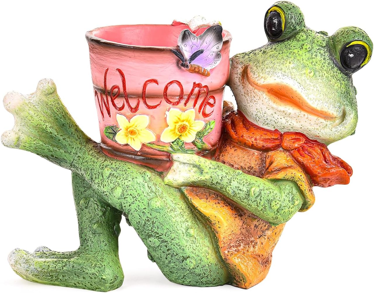 Sungmor Frog Garden Statue, Succulent Pot - Funny Frog Holding Bucket Figurine, Resin Decorative Planter for Indoor Outdoor, Home Lawn Office Yard Decor